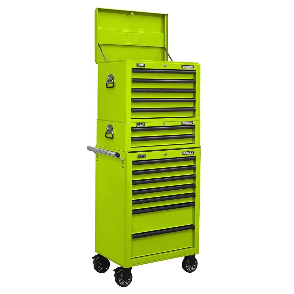 Sealey Superline PRO Topchest, Mid-Box Tool Chest & Rollcab Combination 14 Drawer - Green - Image 1