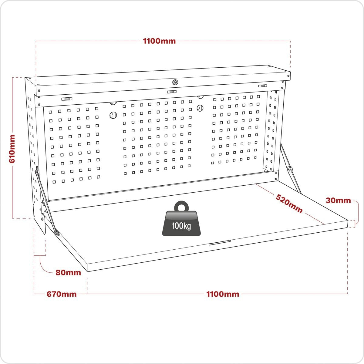 Sealey Superline PRO Wall Mounting Foldable Workbench 1100mm - Image 2