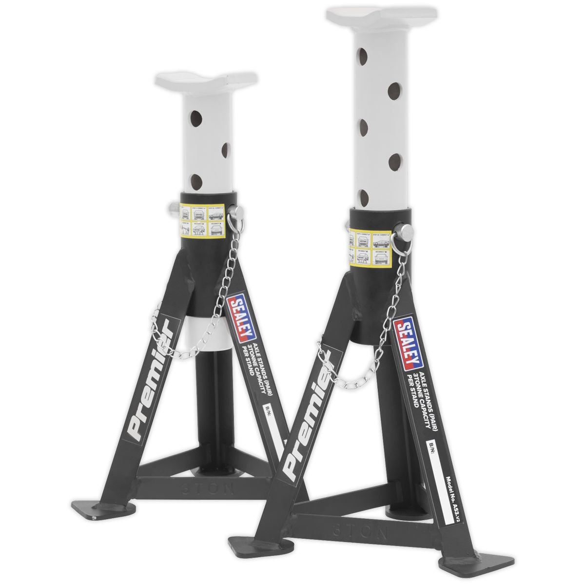 Sealey Premier Axle Stands (Pair) 3 Tonne Capacity per Stand - White - Image 1