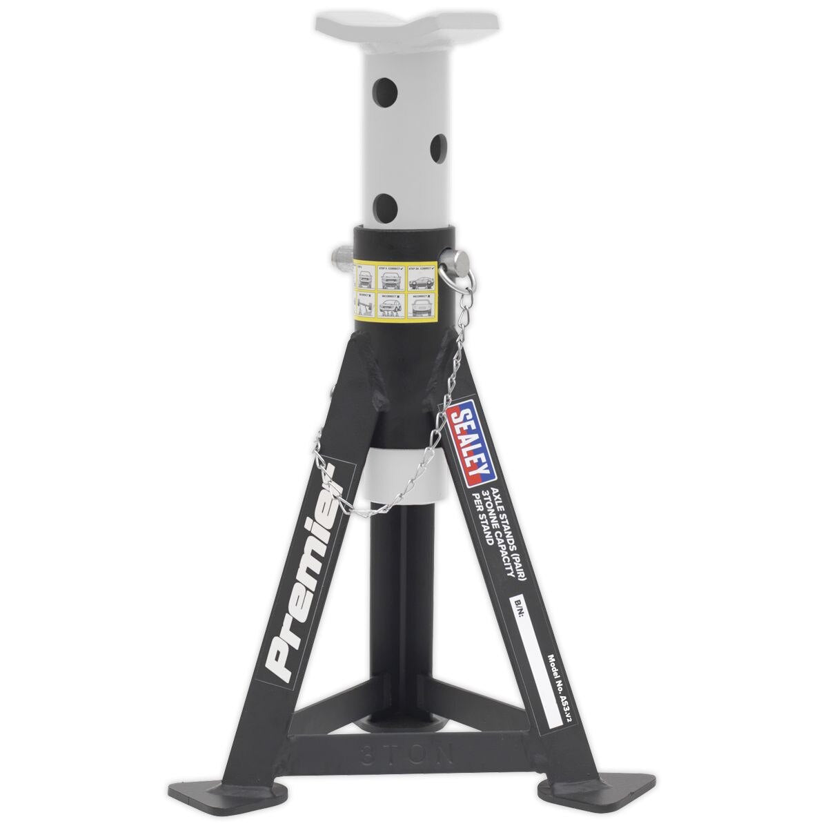 Sealey Premier Axle Stands (Pair) 3 Tonne Capacity per Stand - White - Image 2