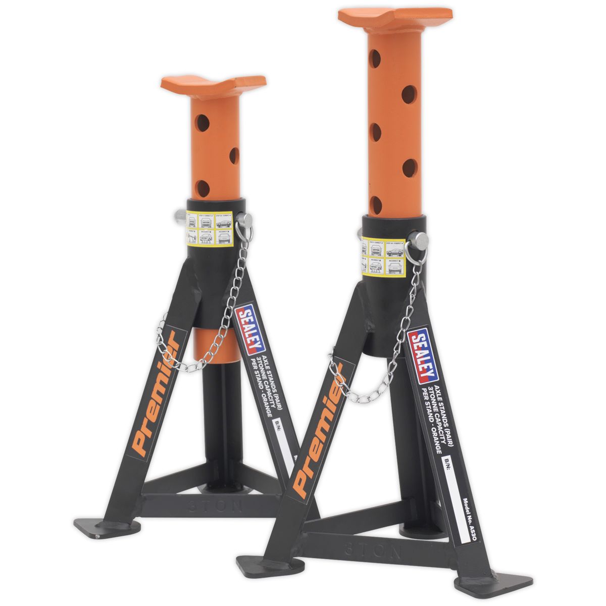 Sealey Premier Axle Stands (Pair) 3 Tonne Capacity per Stand - Orange - Image 1