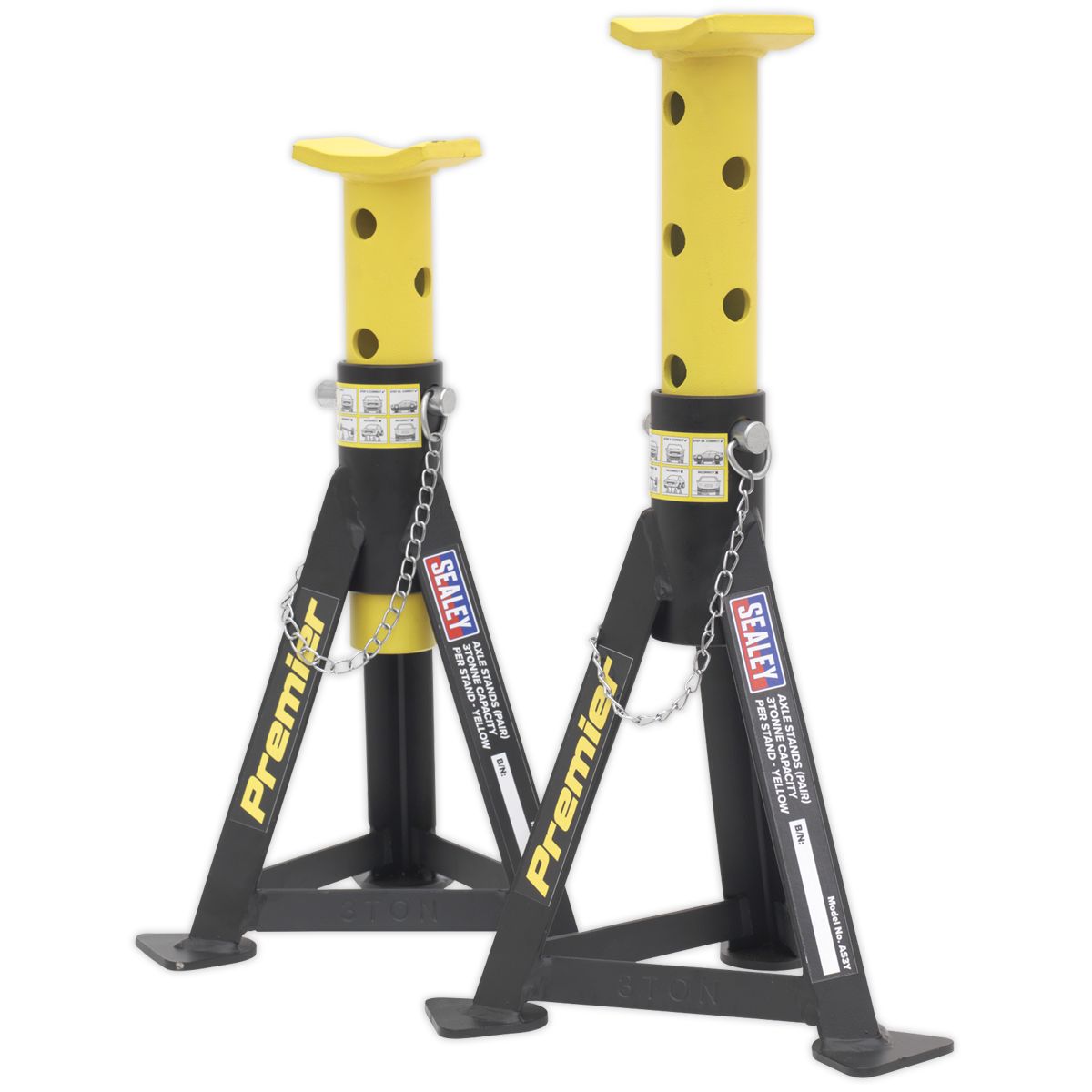 Sealey Premier Axle Stands (Pair) 3 Tonne Capacity per Stand - Yellow - Image 1