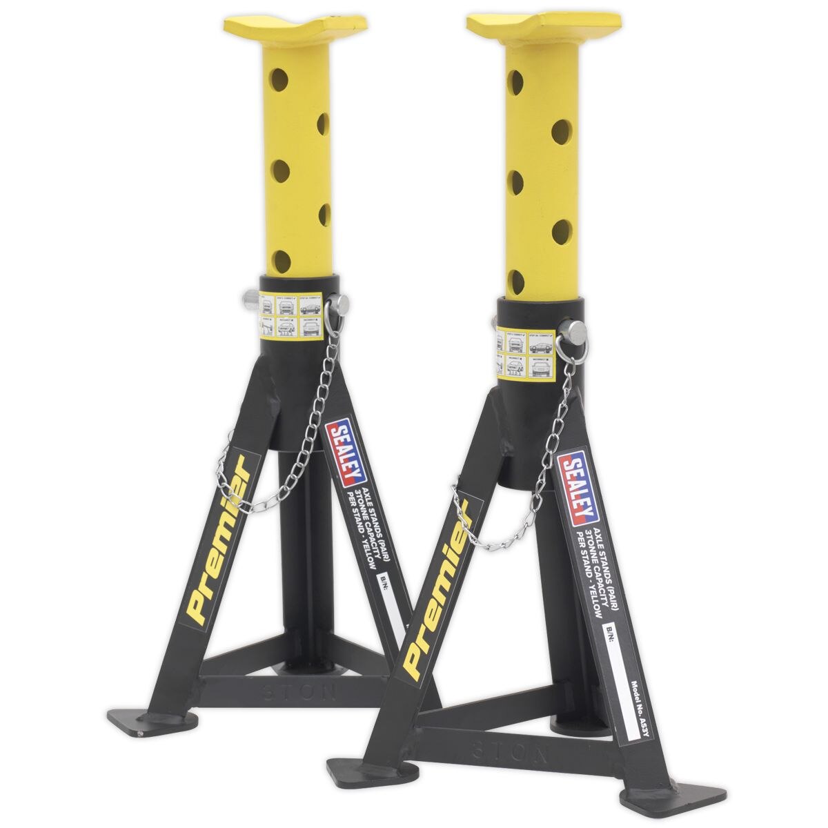 Sealey Premier Axle Stands (Pair) 3 Tonne Capacity per Stand - Yellow - Image 2