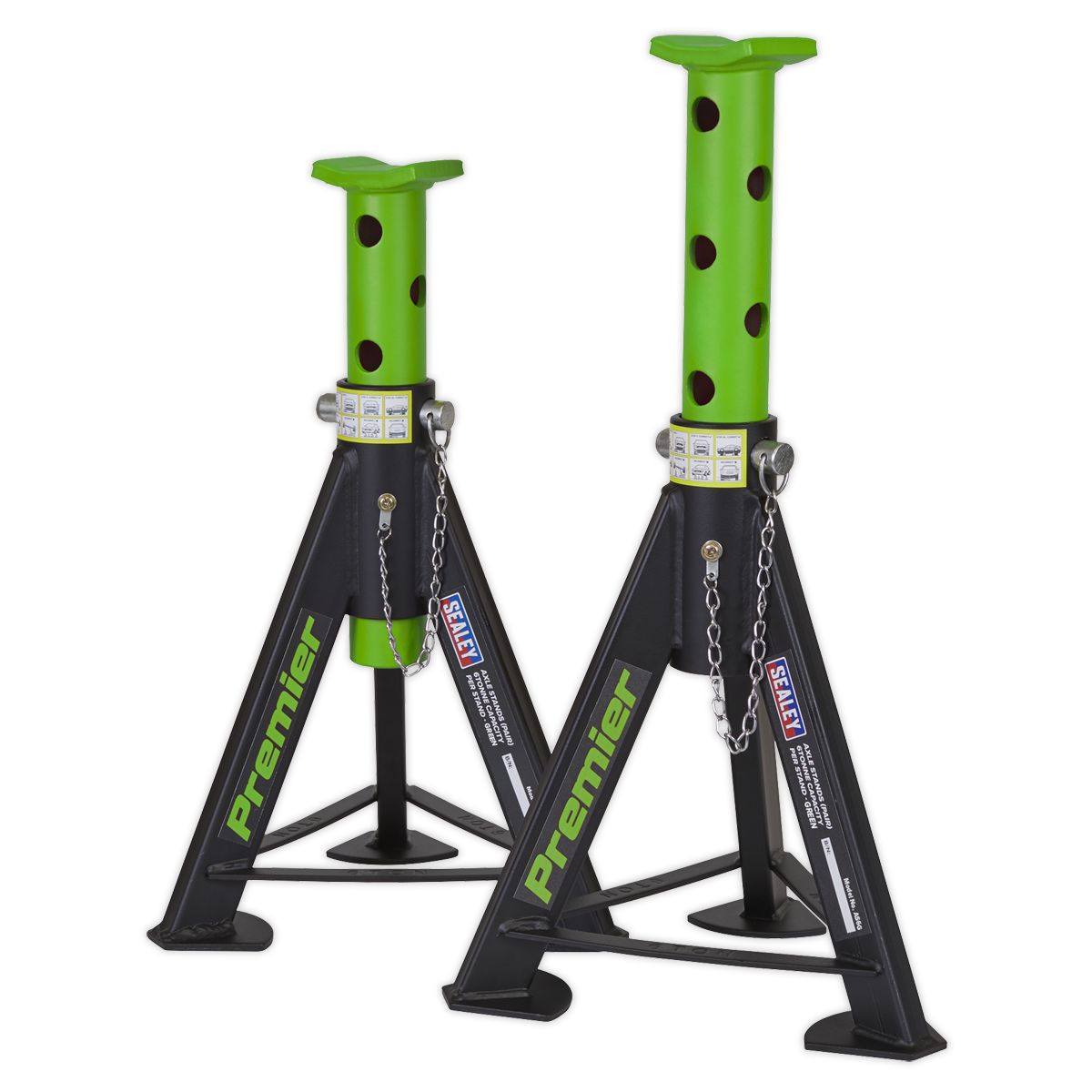 Sealey Premier Axle Stands (Pair) 6 Tonne Capacity per Stand - Green - Image 1