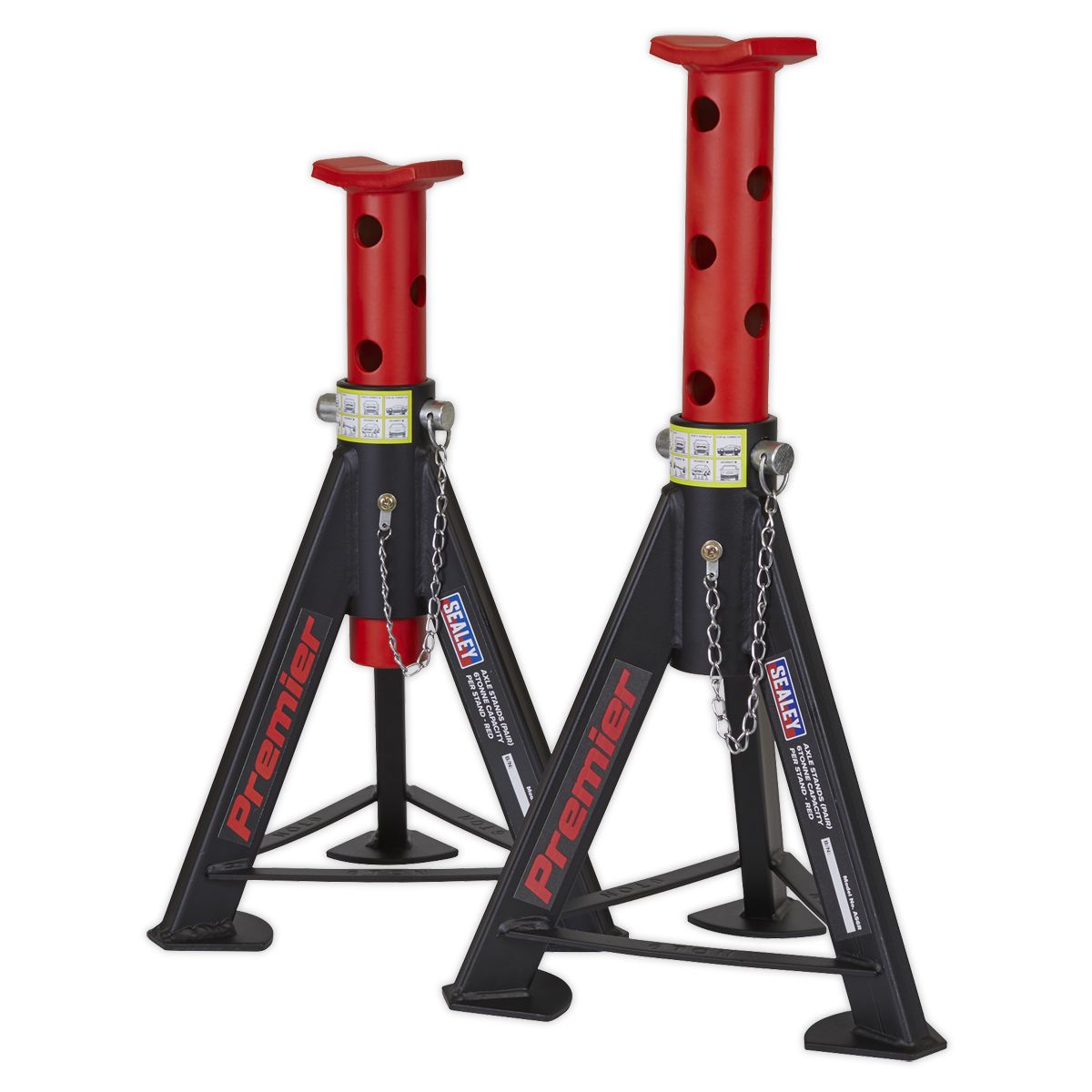 Sealey Premier Axle Stands (Pair) 6 Tonne Capacity per Stand - Red - Image 1