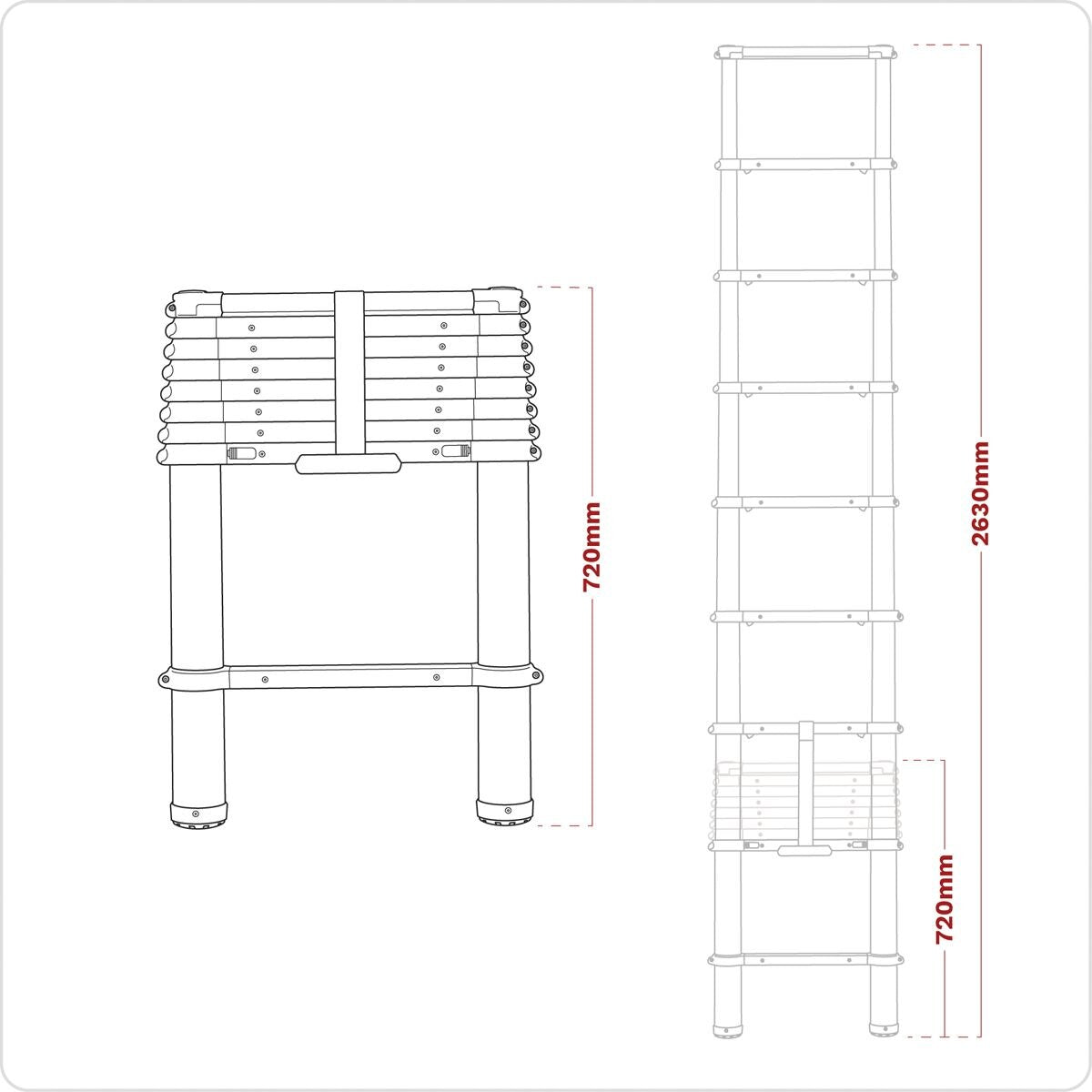 Sealey Telescopic Ladder 9-Tread Aluminium - BS EN 131 - Image 2