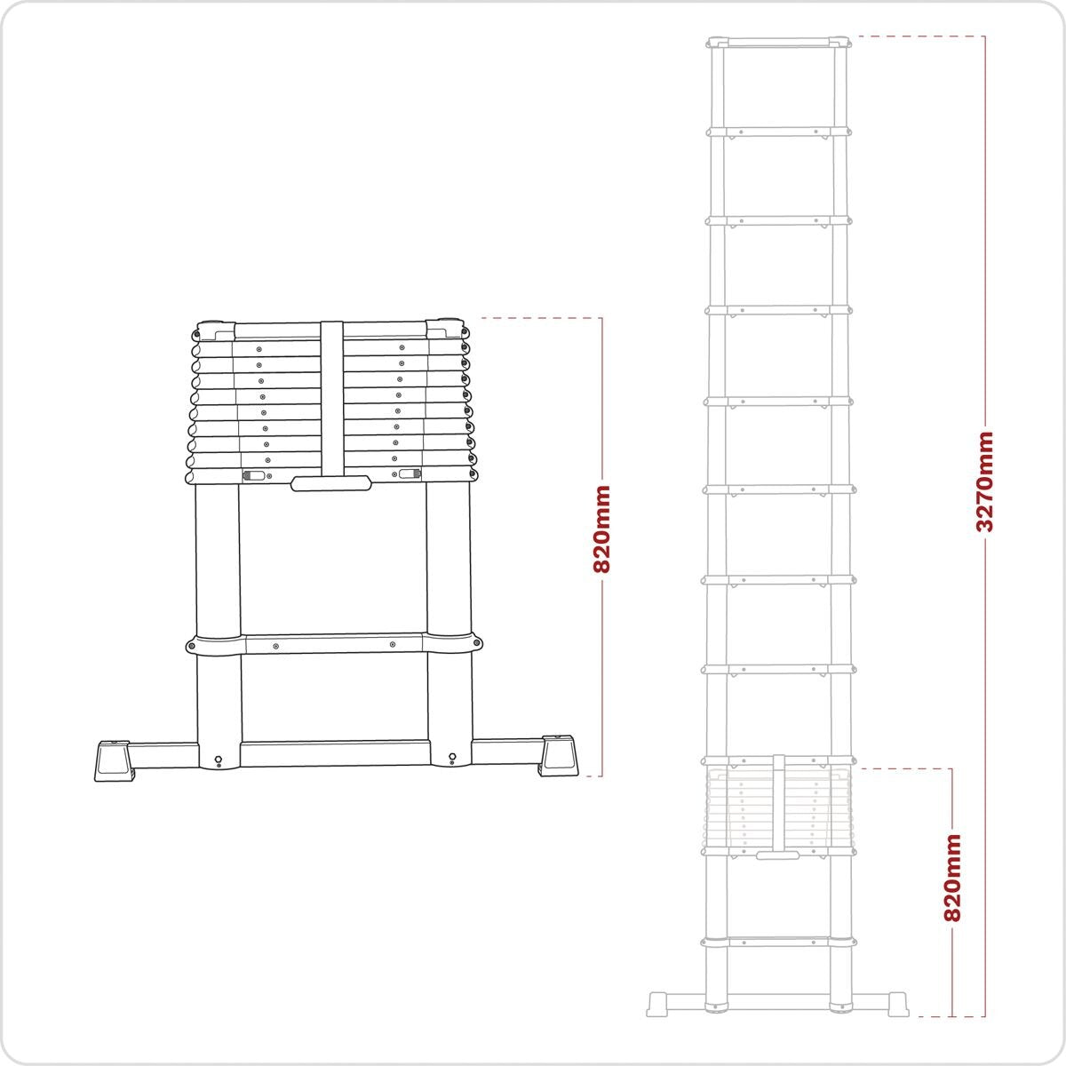 Sealey Telescopic Ladder 11-Tread Aluminium - BS EN 131 - Image 2