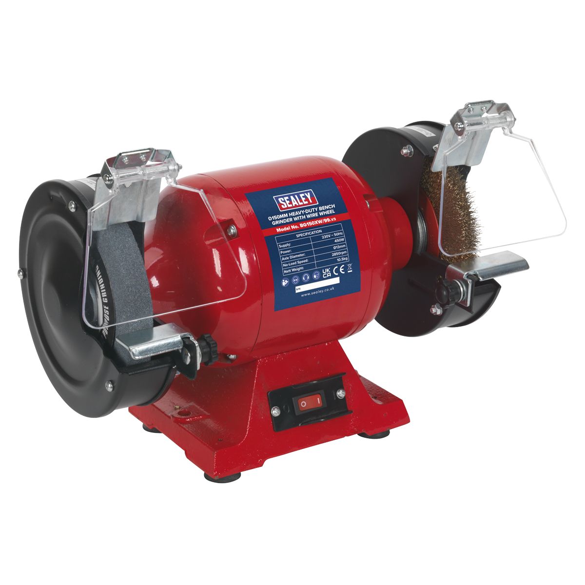 Sealey Heavy-Duty 150mm Bench Grinder with Wire Wheel 450W/230V - Image 1