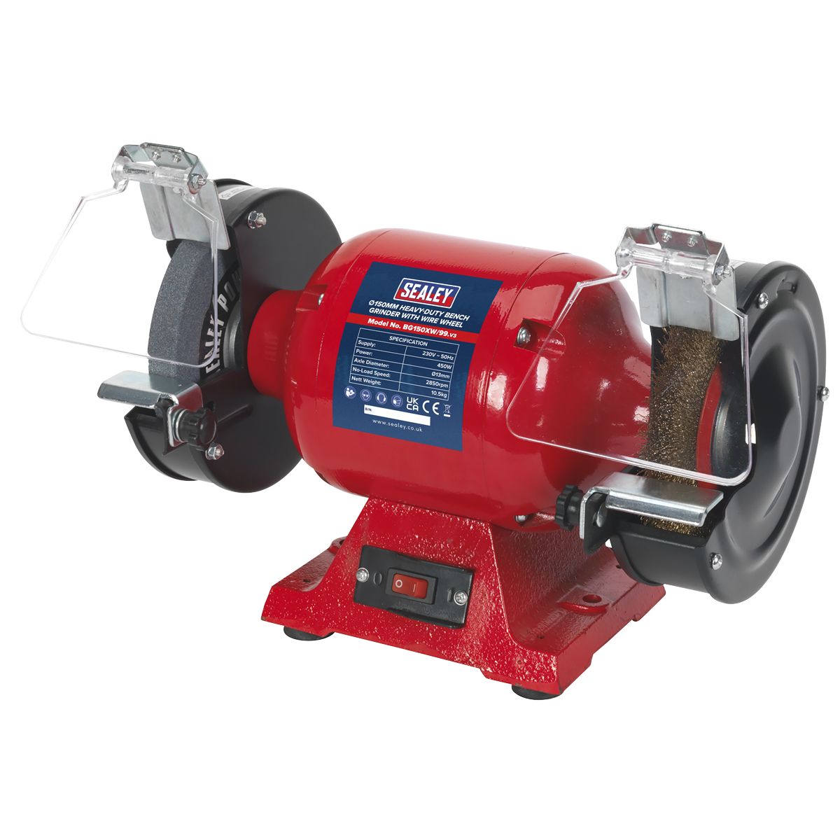 Sealey Heavy-Duty 150mm Bench Grinder with Wire Wheel 450W/230V - Image 2