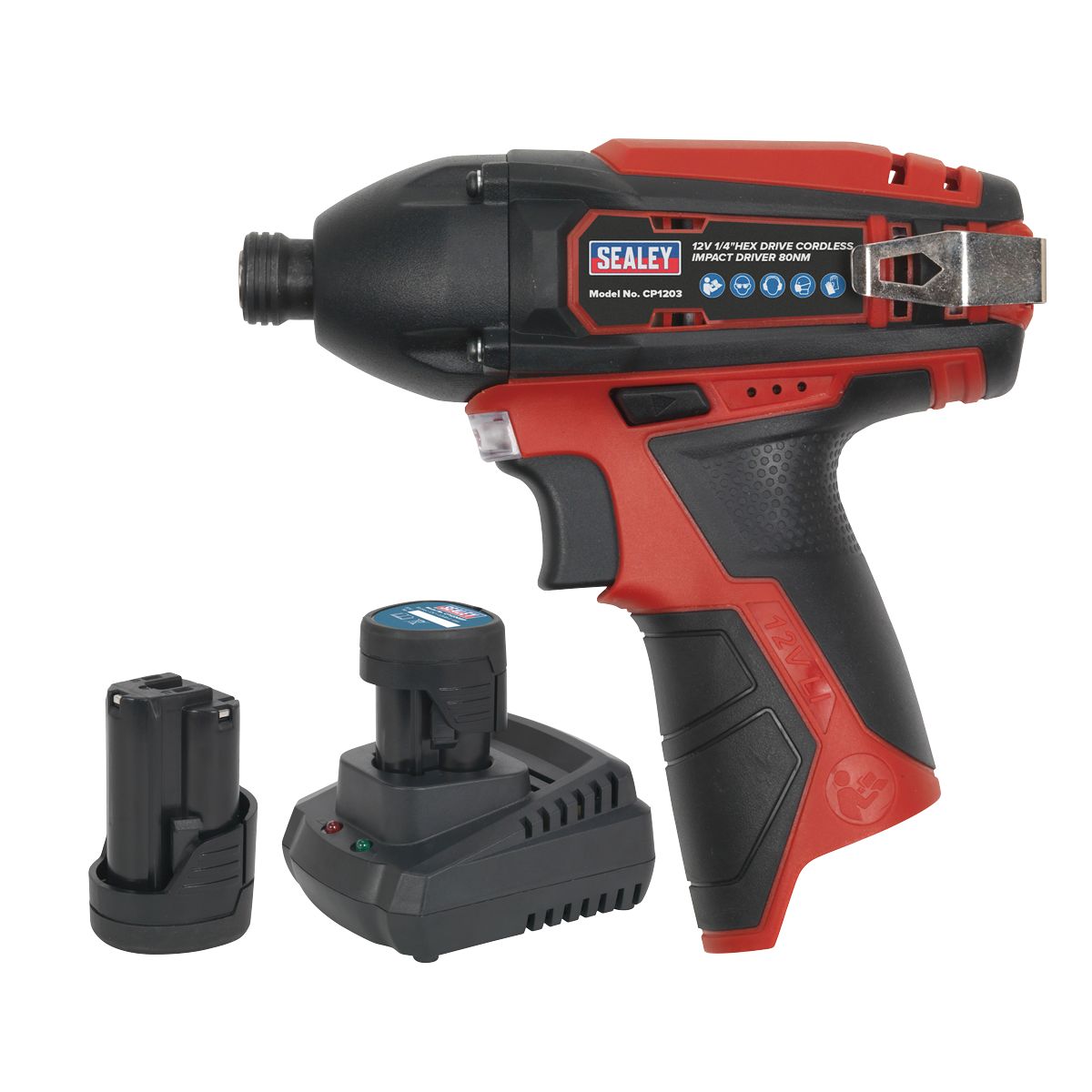 Sealey SV12 Series 1/4"Hex Drive Cordless Impact Driver Kit 12V 1.5Ah - 2 Batteries - Image 1