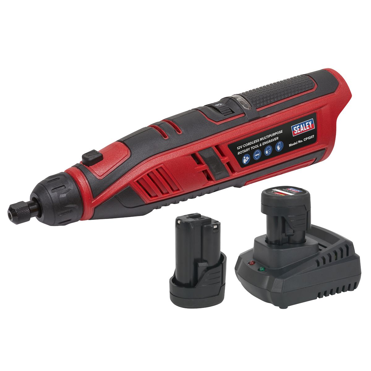 Sealey SV12 Series Cordless Multipurpose Rotary Tool & Engraver Kit 49pc 12V - 2 Batteries - Image 1