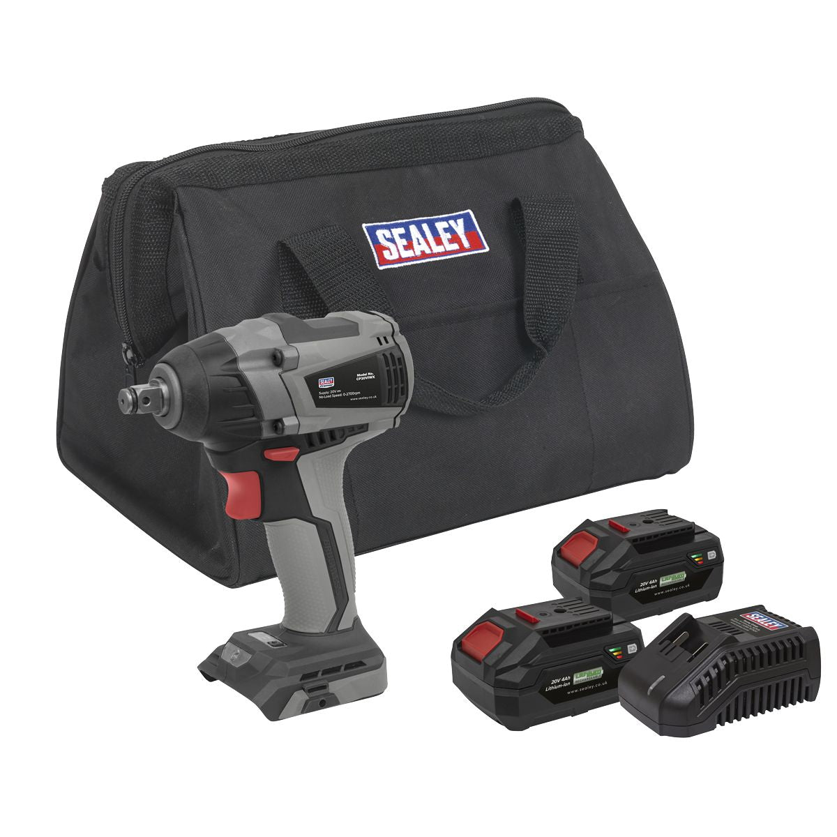 Sealey Premier SV20 Series 1/2"Sq Drive Brushless Cordless Impact Wrench Kit 20V 4Ah - 2 Batteries - Image 1