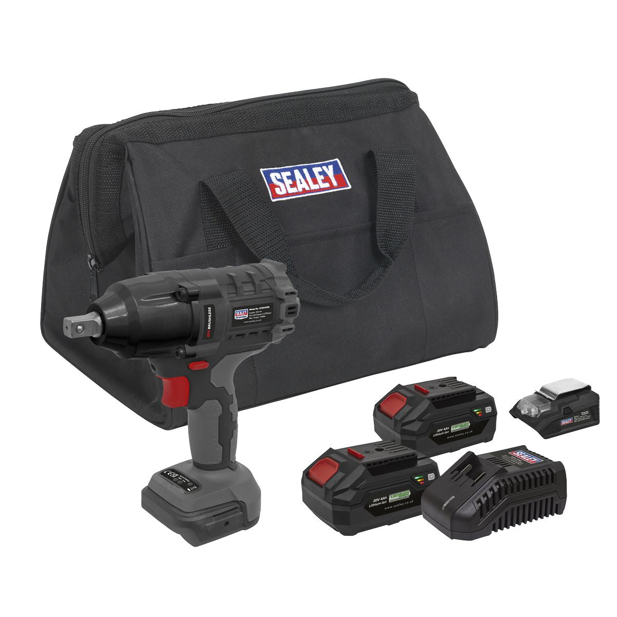 Sealey Premier SV20 Series 1/2"Sq Drive Brushless Cordless Impact Wrench Kit 20V 4Ah - 2 Batteries - Image 1