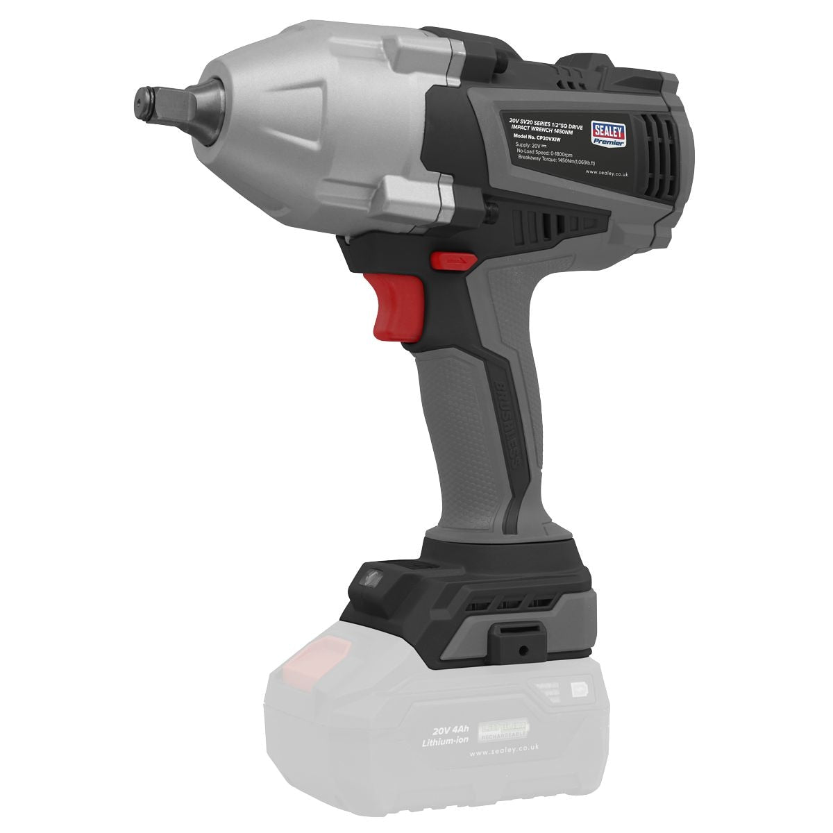 Sealey Premier SV20 Series 1/2"Sq Drive Brushless Cordless Impact Wrench 20V - Body Only - Image 1