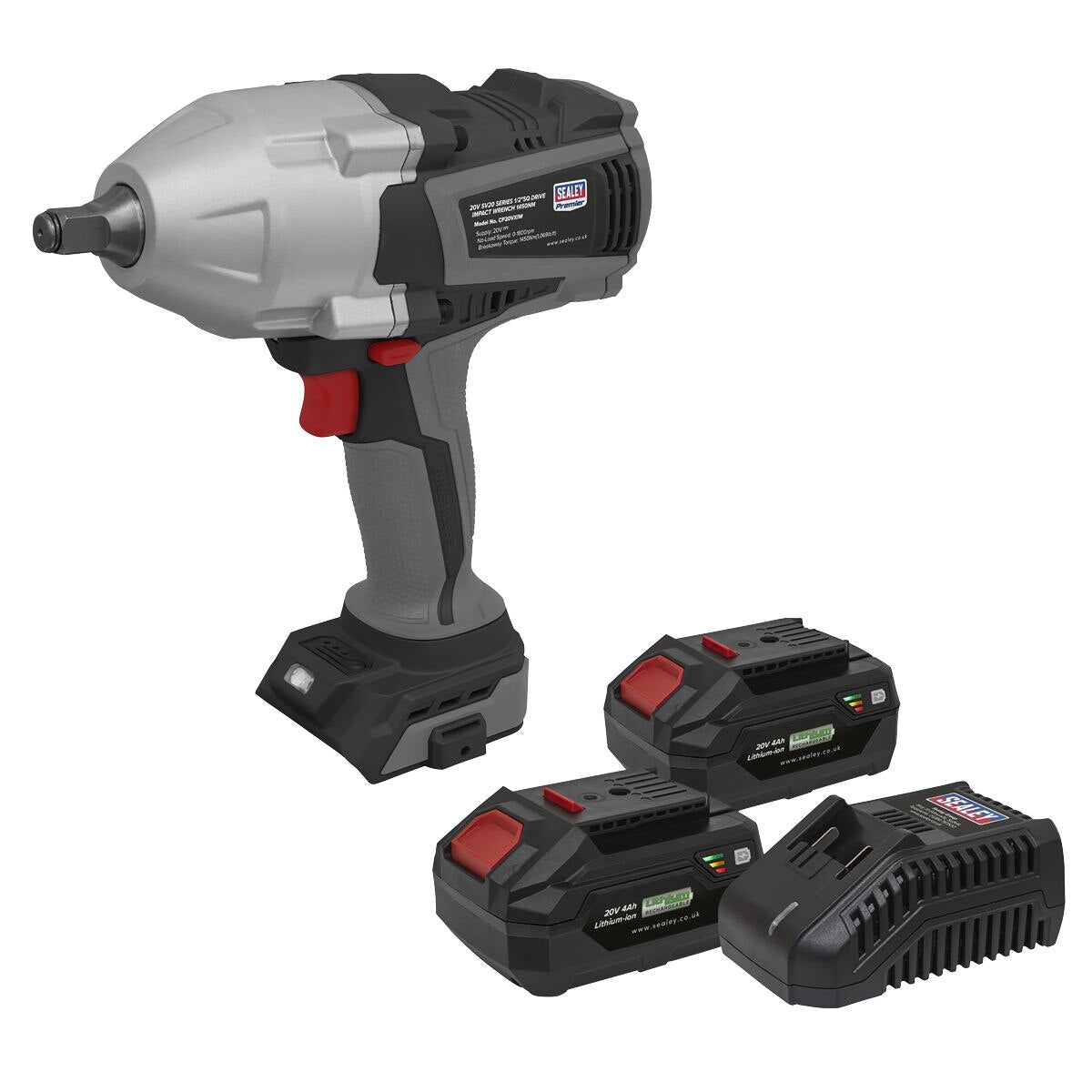 Sealey Premier SV20 Series Cordless Impact Wrench Kit 20V 4Ah - 2 Batteries - Image 2