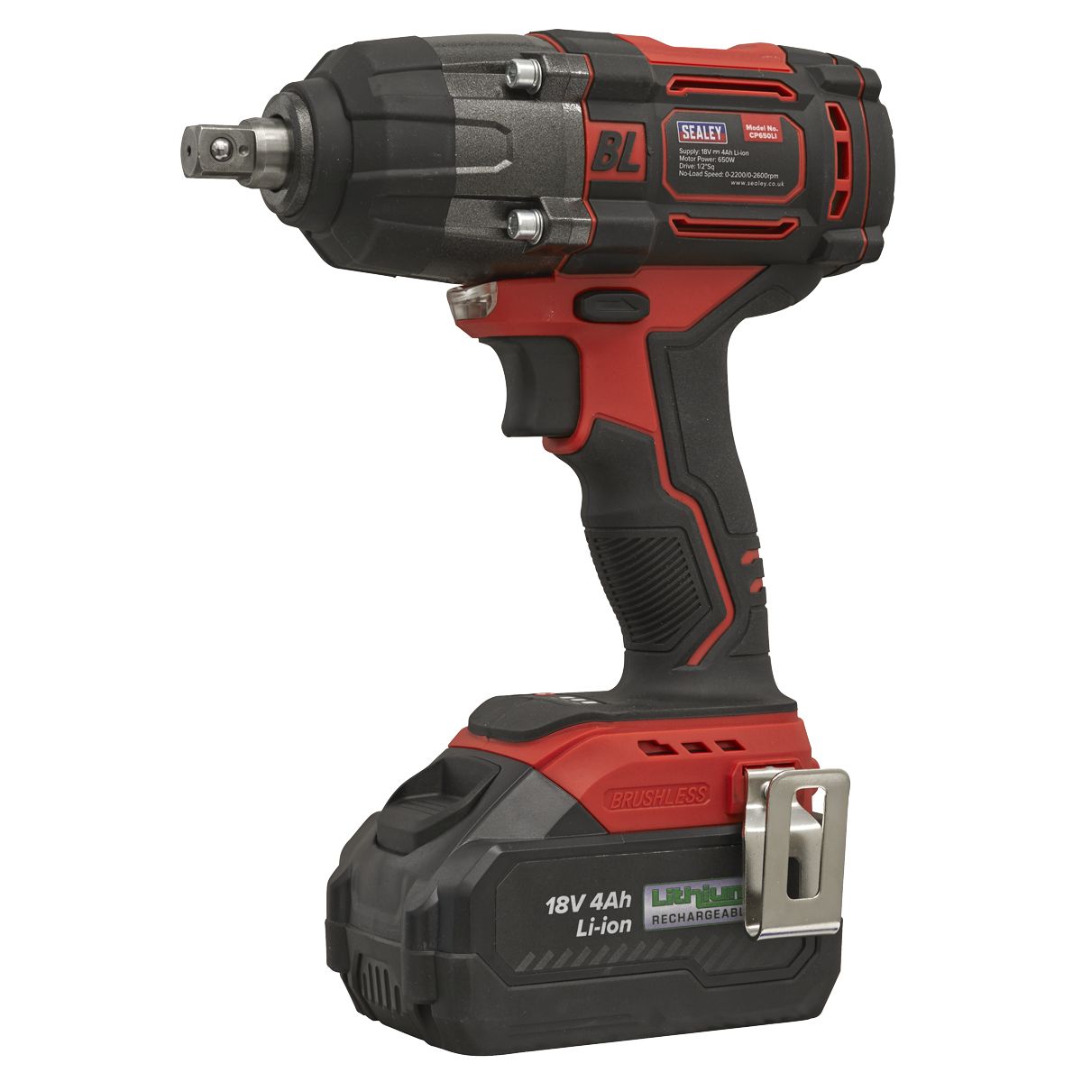 Sealey 1/2"Sq Drive Cordless Brushless Impact Wrench 18V 4Ah - Image 1