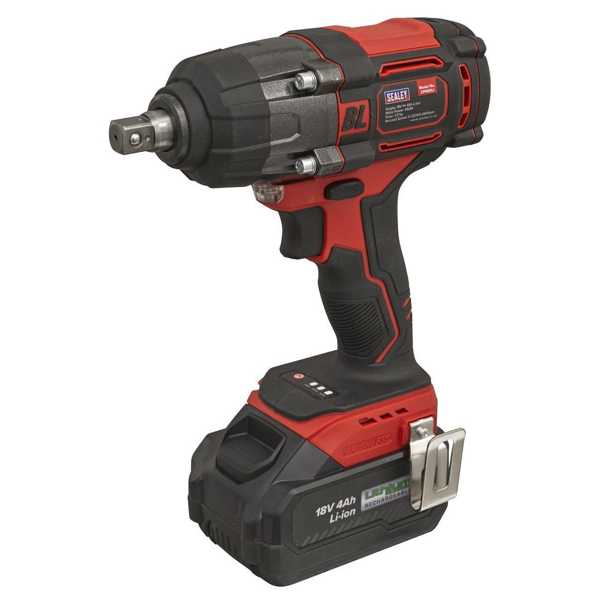 Sealey 1/2"Sq Drive Cordless Brushless Impact Wrench 18V 4Ah - Image 2