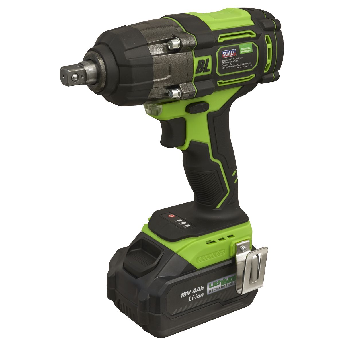 Sealey 1/2"Sq Drive Hi-Vis Cordless Brushless Impact Wrench 18V 4Ah - Image 2