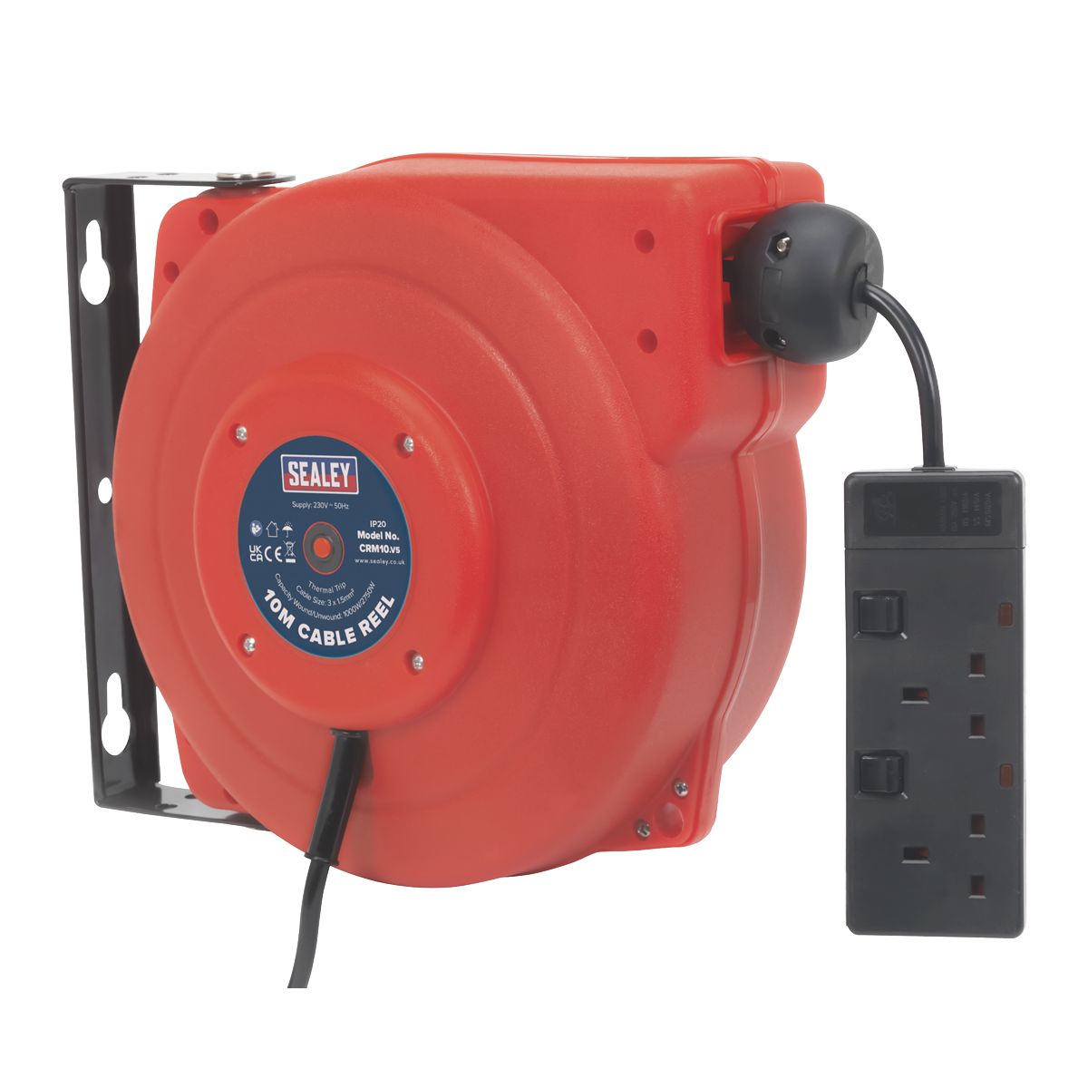 Sealey 10m Retractable Cable Reel System 2 x 230V - Image 1