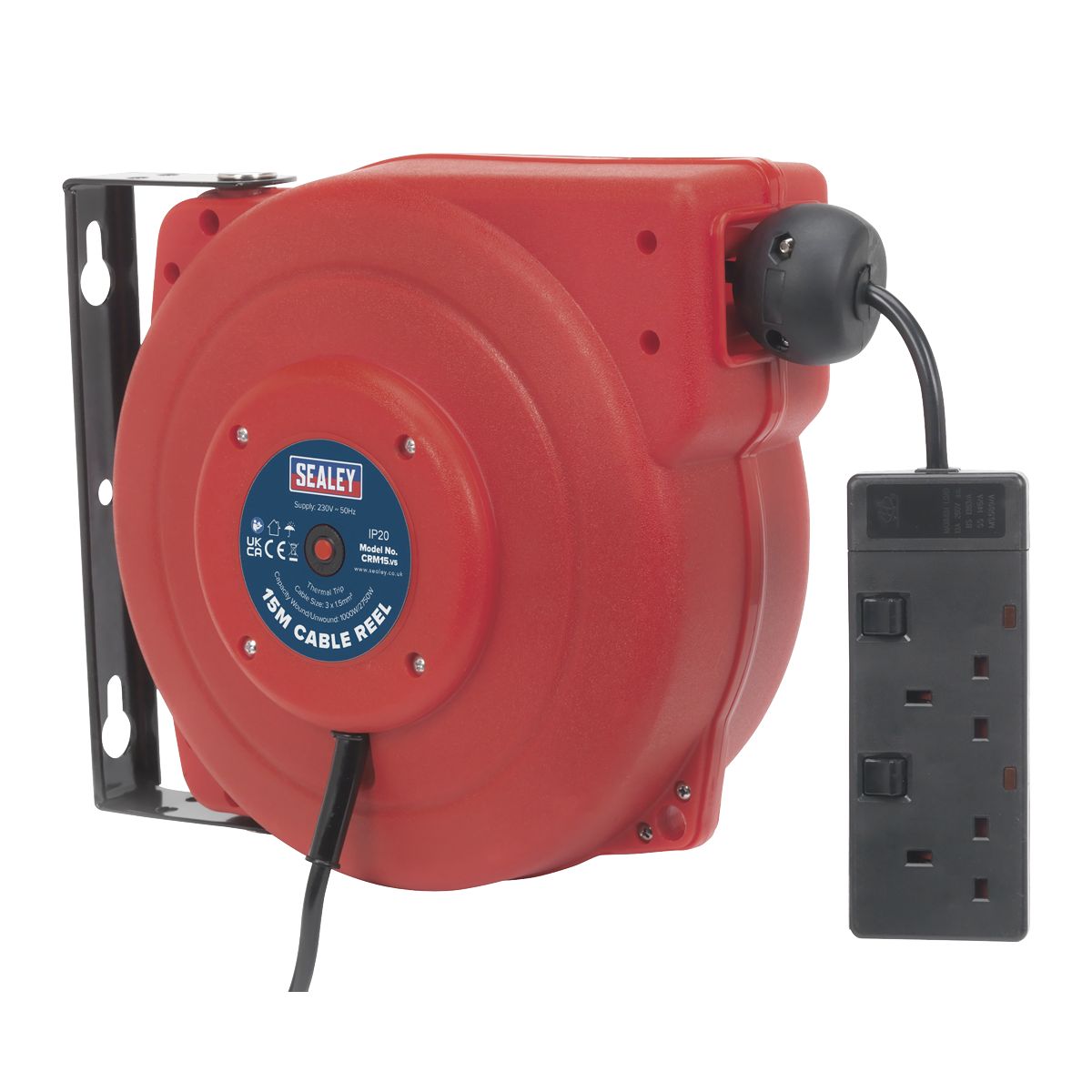 Sealey 15m Retractable Cable Reel System 2 x 230V - Image 1