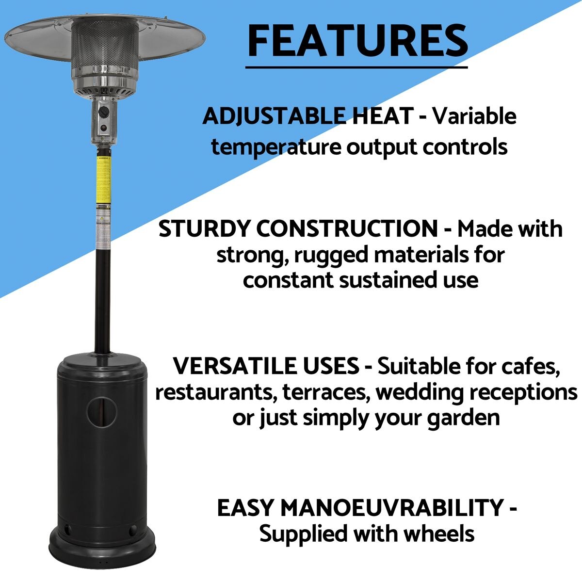 Dellonda Outdoor Garden Gas Patio Heater 13kW Commercial & Domestic Use, Black - Image 9