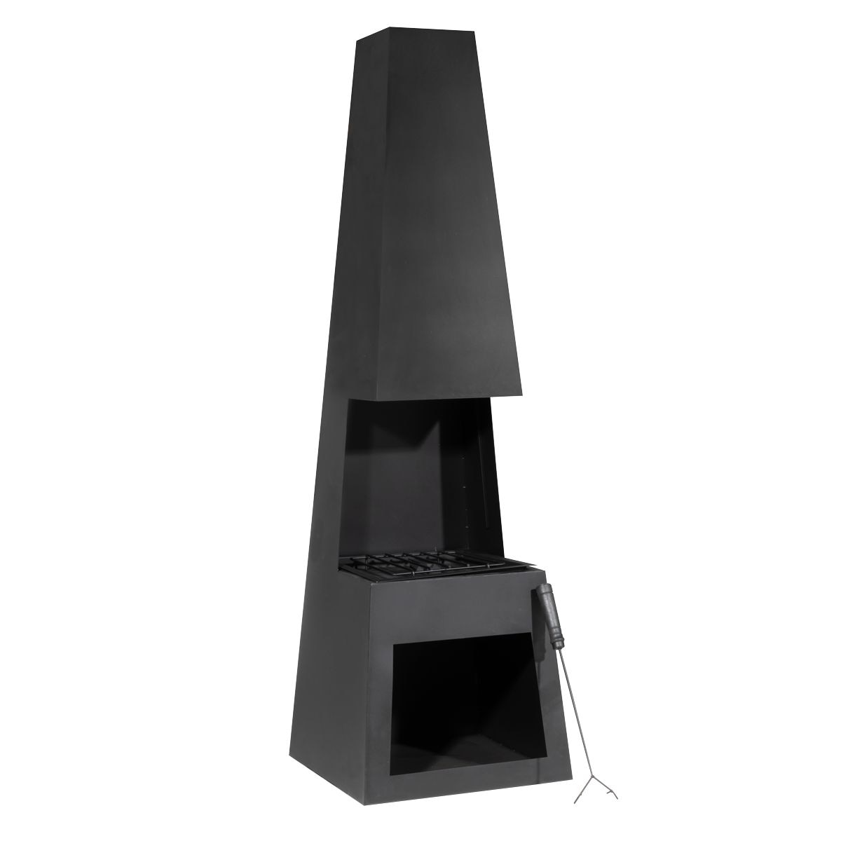 Dellonda Outdoor Chiminea Fireplace Fire Pit Heater Firewood Storage Black Steel - Image 1