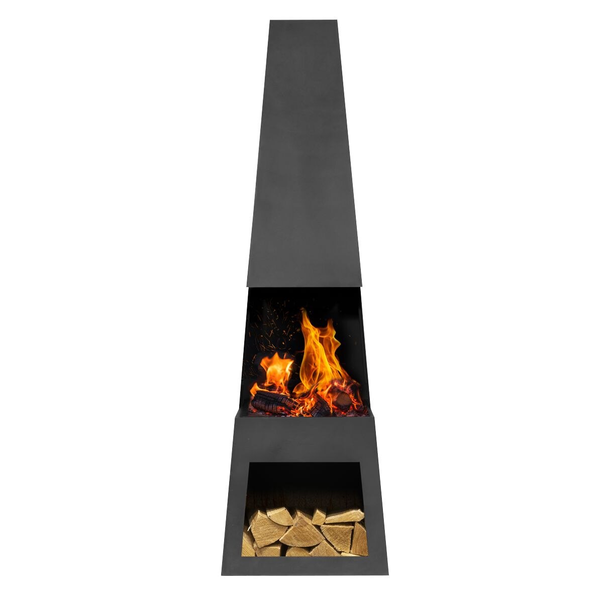 Dellonda Outdoor Chiminea Fireplace Fire Pit Heater Firewood Storage Black Steel - Image 2