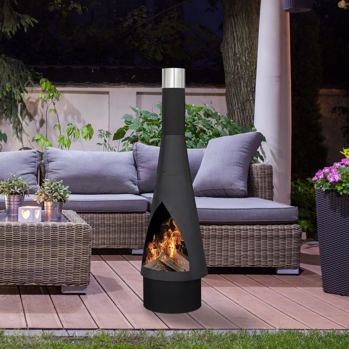 Dellonda Outdoor Chiminea, Fireplace, Fire Pit, Heater, Durable, Black Steel - Image 6