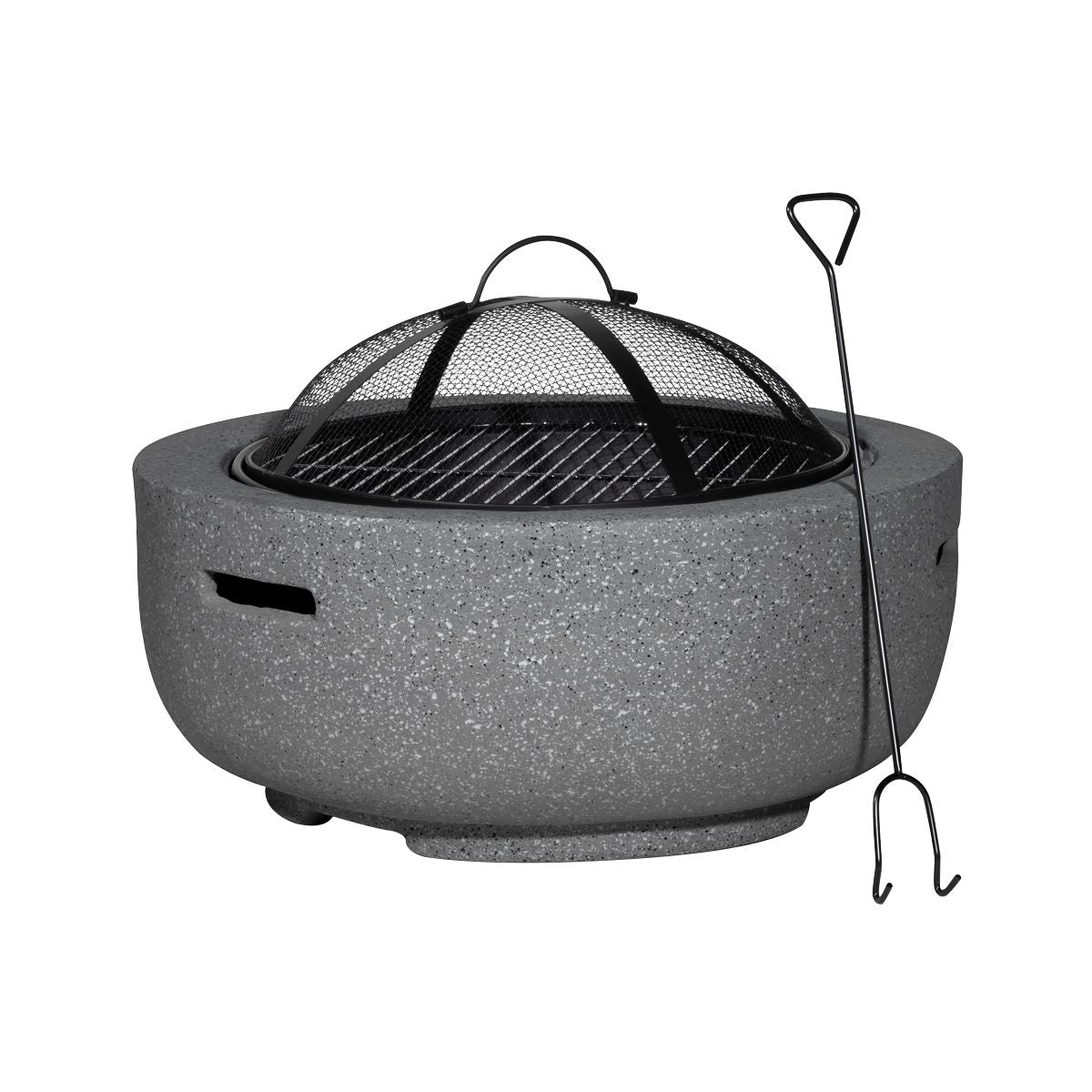 Dellonda Round MgO Fire Pit with BBQ Grill, √ò60cm, Safety Mesh Screen - Dark Grey - Image 1