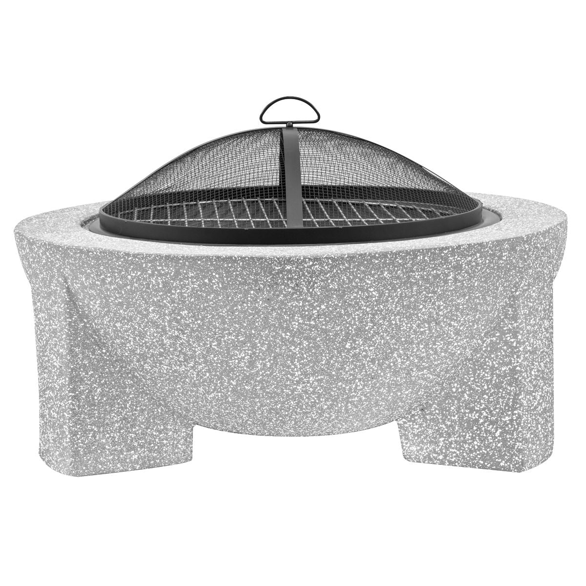 Dellonda Round MgO Fire Pit with BBQ Grill, √ò75cm, Safety Mesh Screen - Light Grey - Image 3