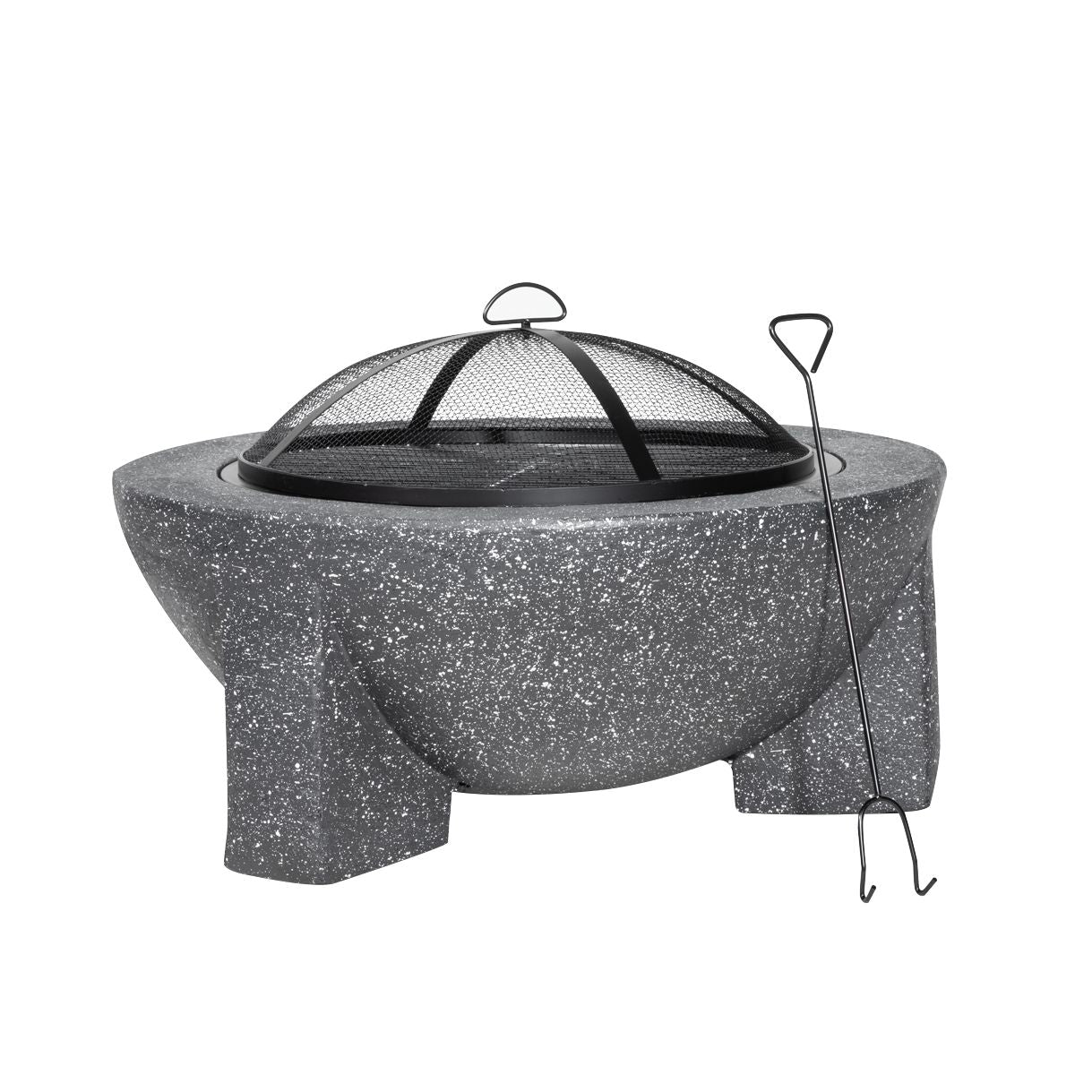 Dellonda Round MgO Fire Pit with BBQ Grill, √ò75cm, Safety Mesh Screen - Dark Grey - Image 1