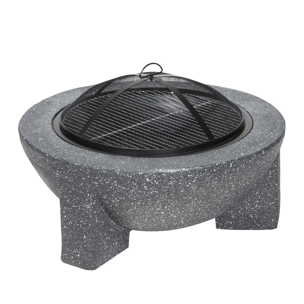 Dellonda Round MgO Fire Pit with BBQ Grill, √ò75cm, Safety Mesh Screen - Dark Grey - Image 3