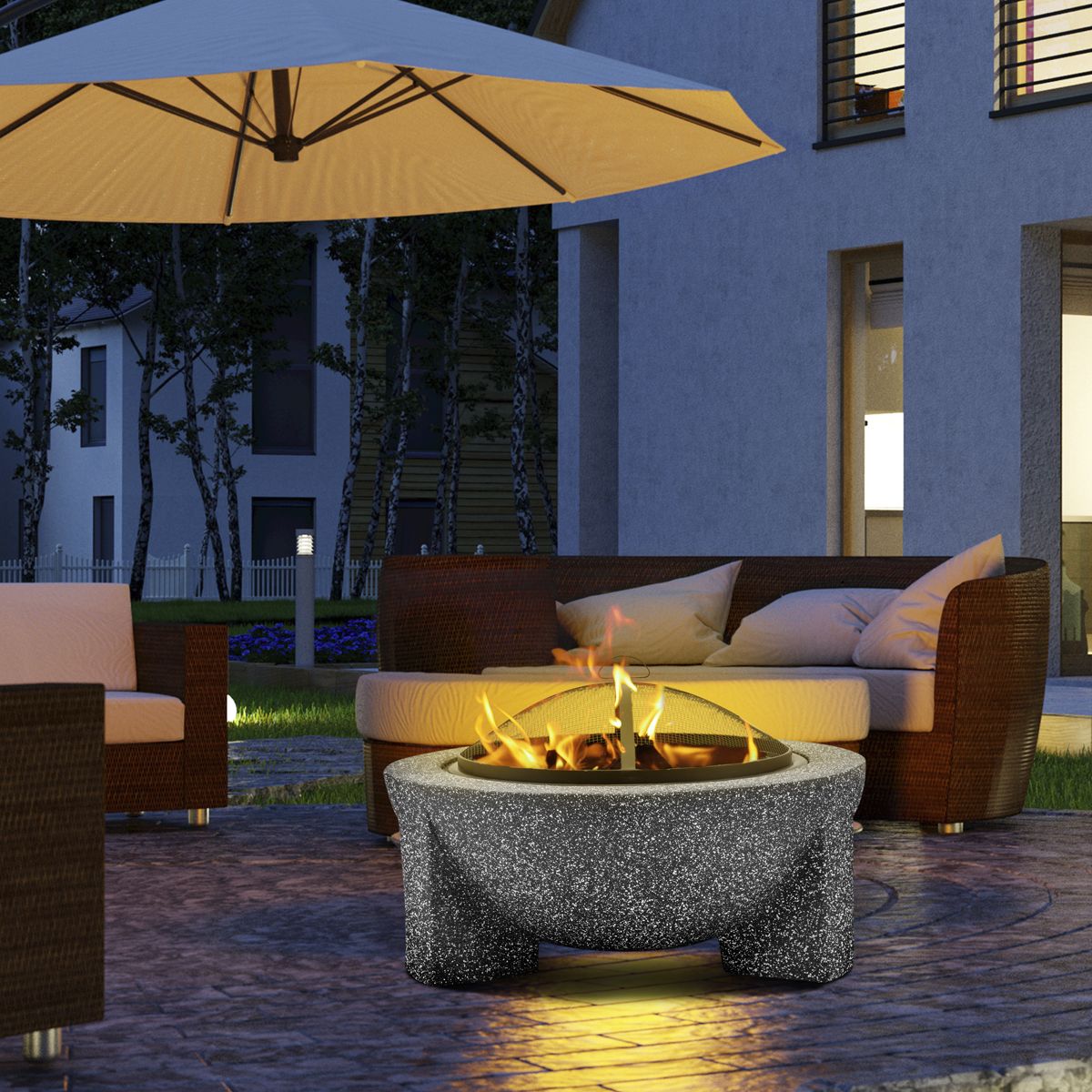 Dellonda Round MgO Fire Pit with BBQ Grill, √ò75cm, Safety Mesh Screen - Dark Grey - Image 9