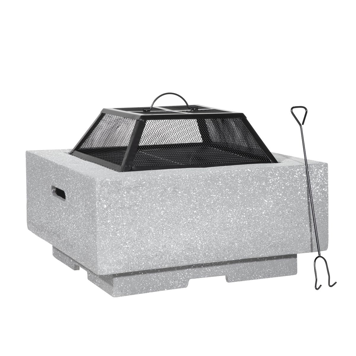 Dellonda Square MgO Fire Pit with BBQ Grill, Safety Mesh and Fire Poker - Light Grey - Image 1