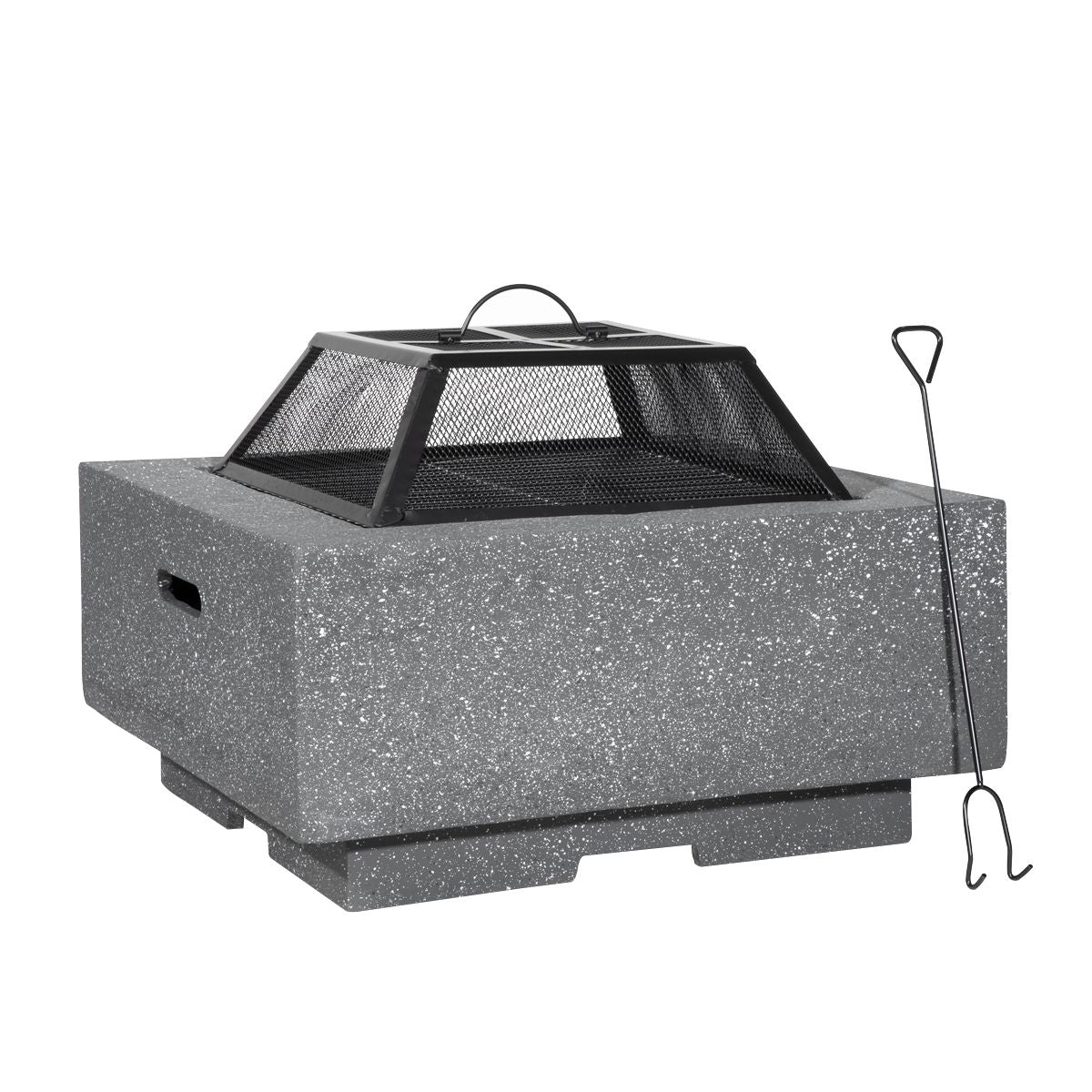 Dellonda Square MgO Fire Pit with BBQ Grill, Safety Mesh and Fire Poker - Dark Grey - DG193 - Image 1