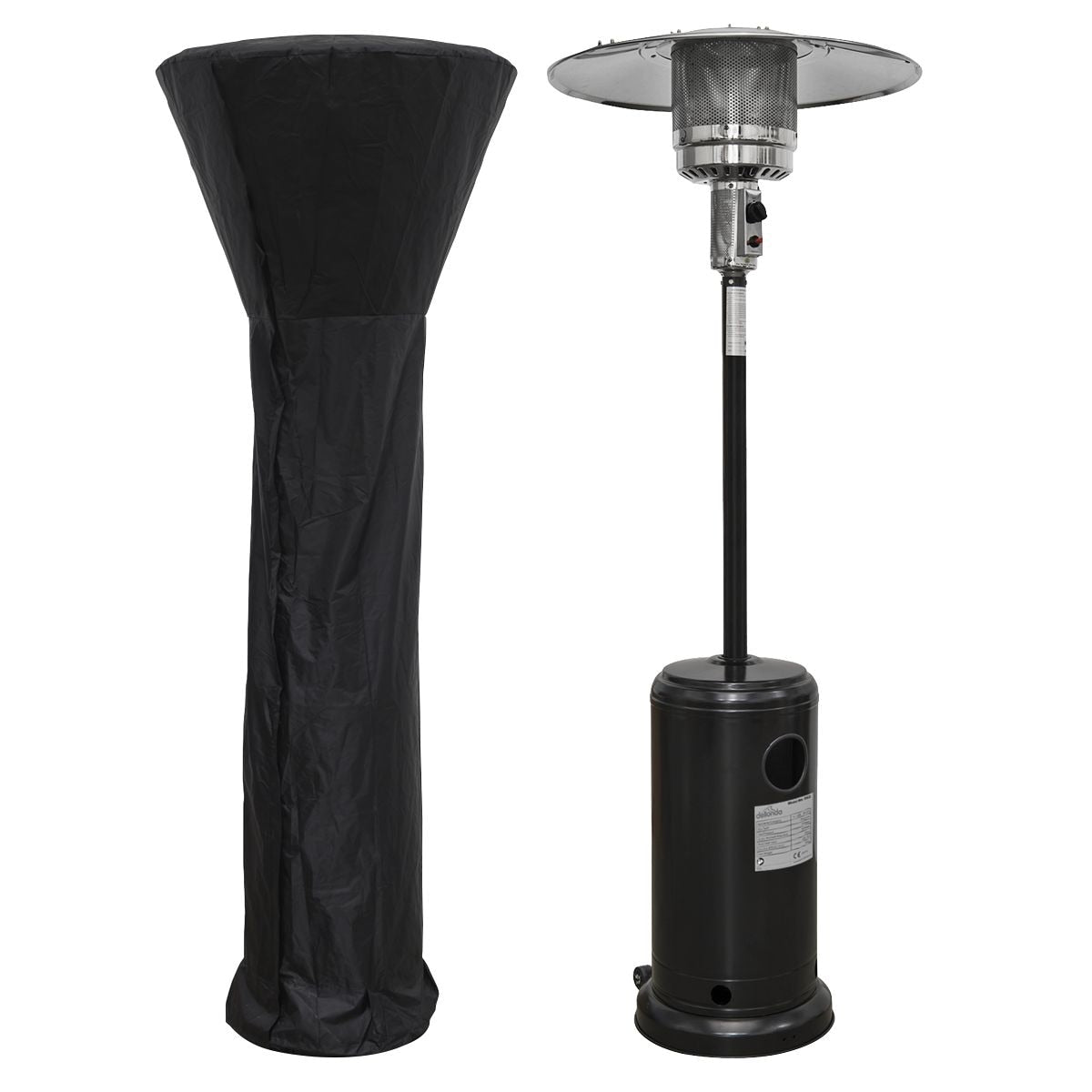 Dellonda Freestanding Gas Patio Heater 13kW with wheels, Supplied with Cover, Black - Image 1