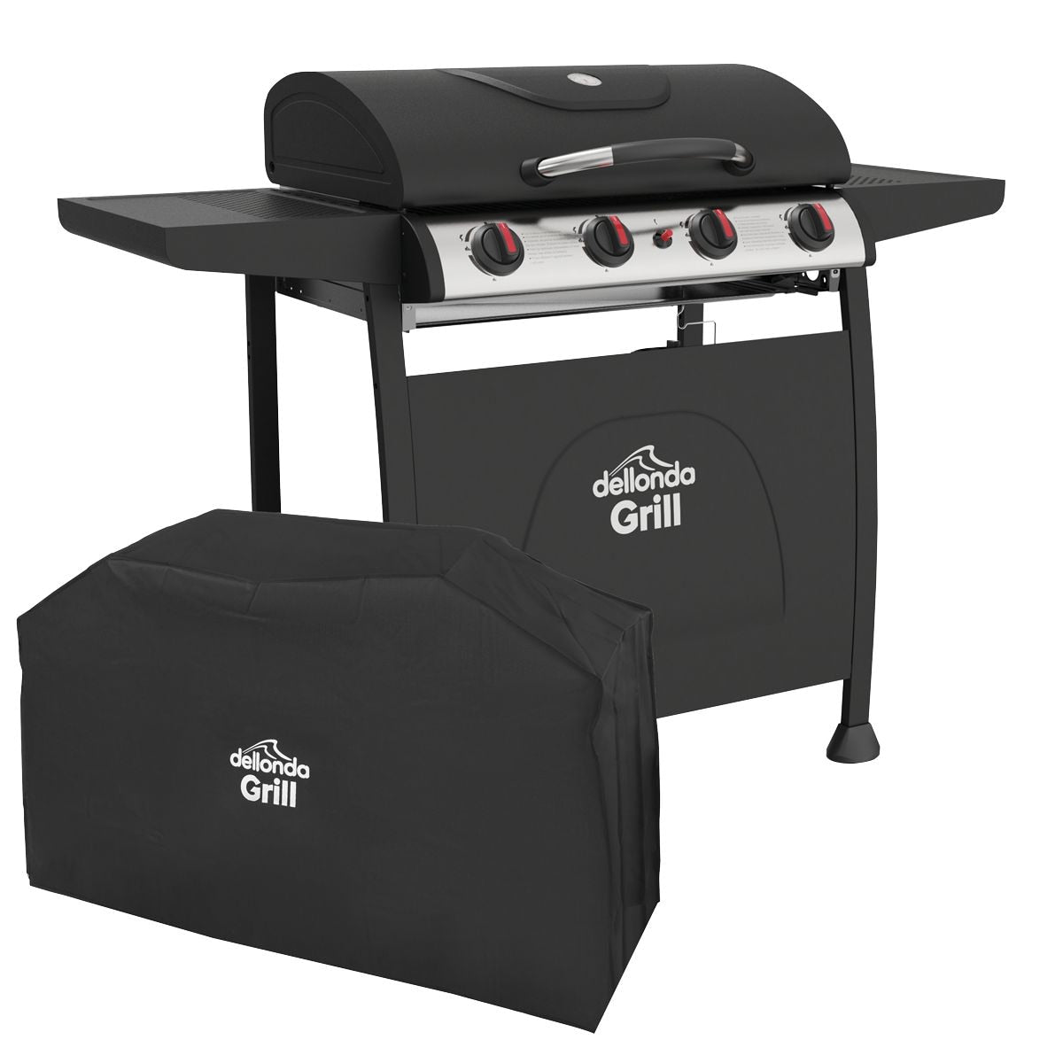 Dellonda 4 Burner Gas BBQ Grill with Piezo Ignition, Thermometer & Cover - Image 1