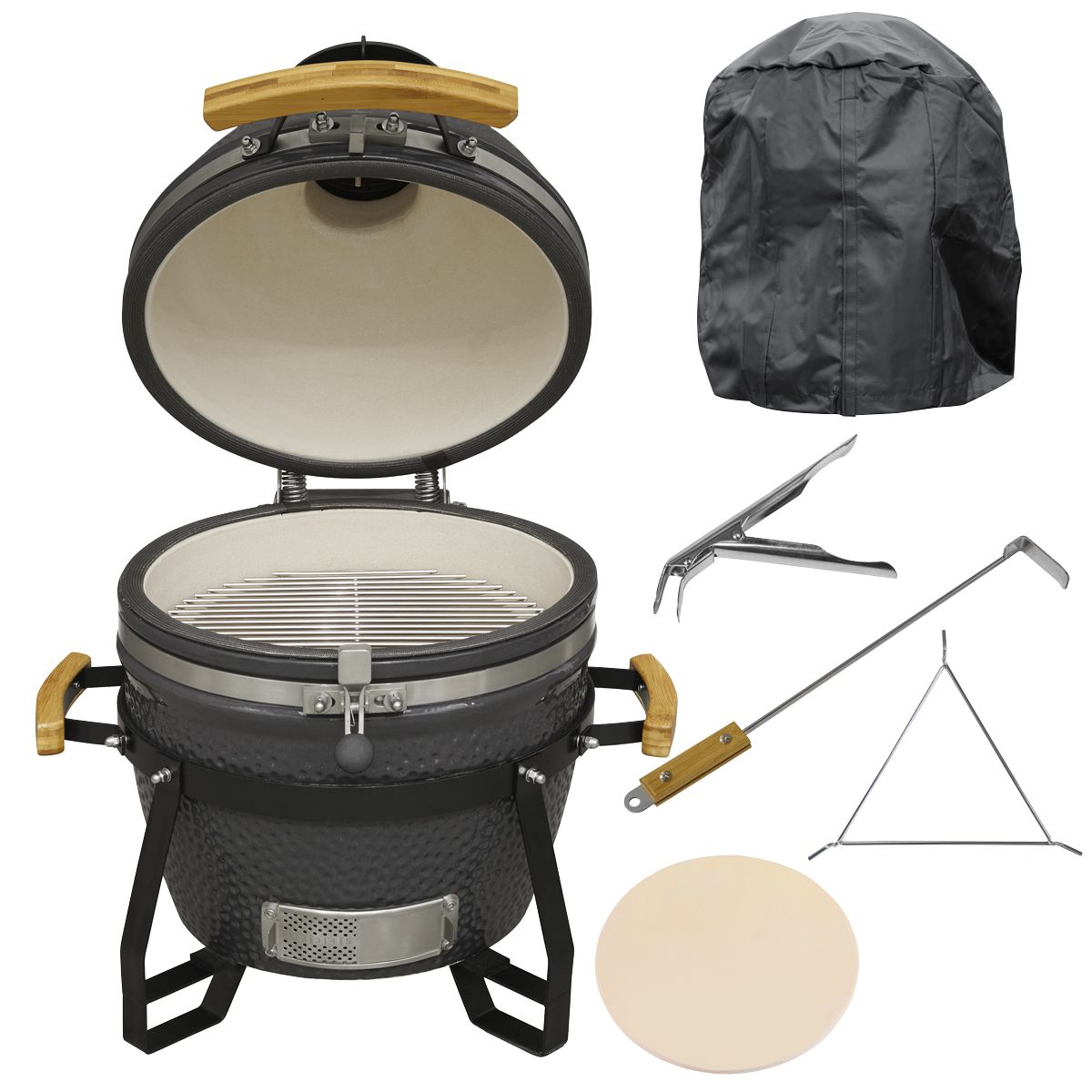 Dellonda Deluxe 16"(40cm) Ceramic Kamado Style BBQ, Cover, Grid Gripper, Heat Deflector - Image 1