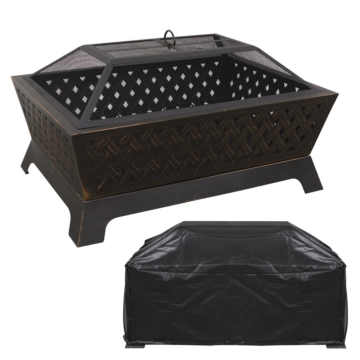 Dellonda 35" Rectangular Outdoor Fire Pit, Antique Bronze Effect - Image 1