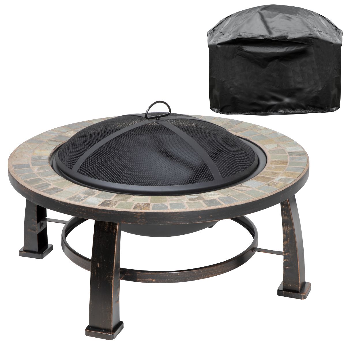 Dellonda 30" Deluxe Traditional Style Fire Pit, Fireplace, Outdoor Heater - Slate Top - Image 1