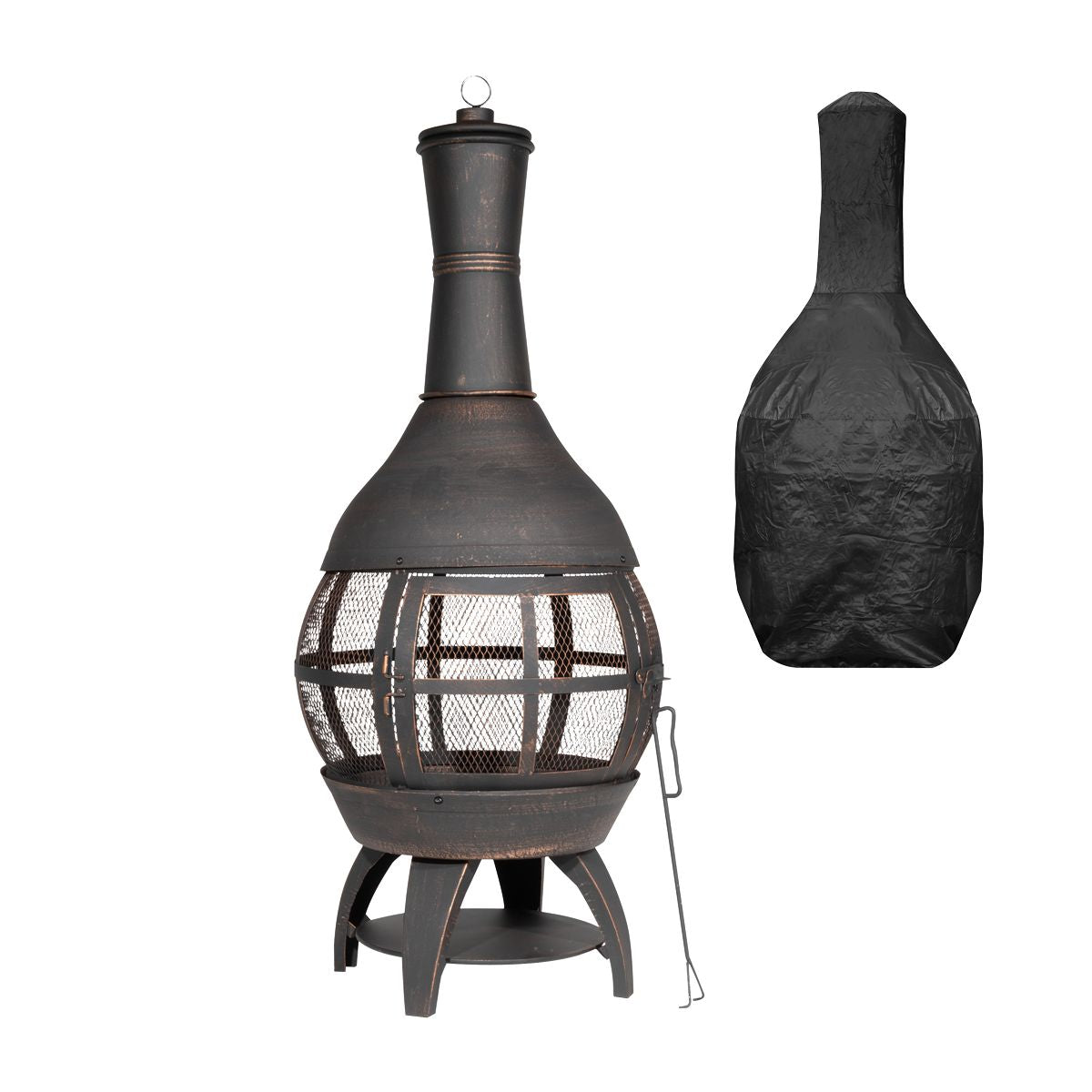 Dellonda Deluxe 360 Chiminea/Fire Pit/Outdoor Heater with Fire Poker - Bronze Finish - Image 1