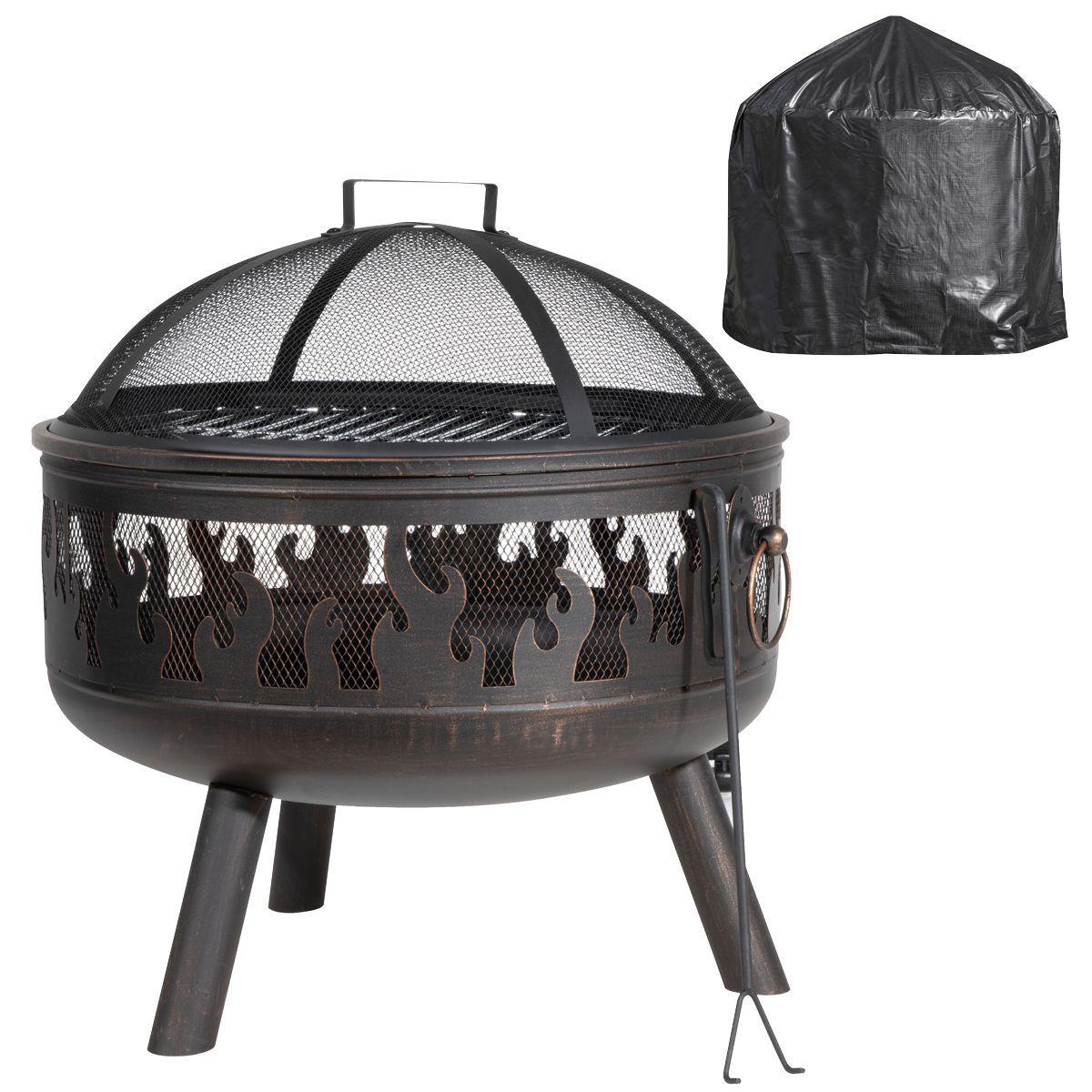 Dellonda Deluxe 24" Fire Pit, Fireplace, Outdoor Patio Heater, Supplied with Cooking Grill - Image 1