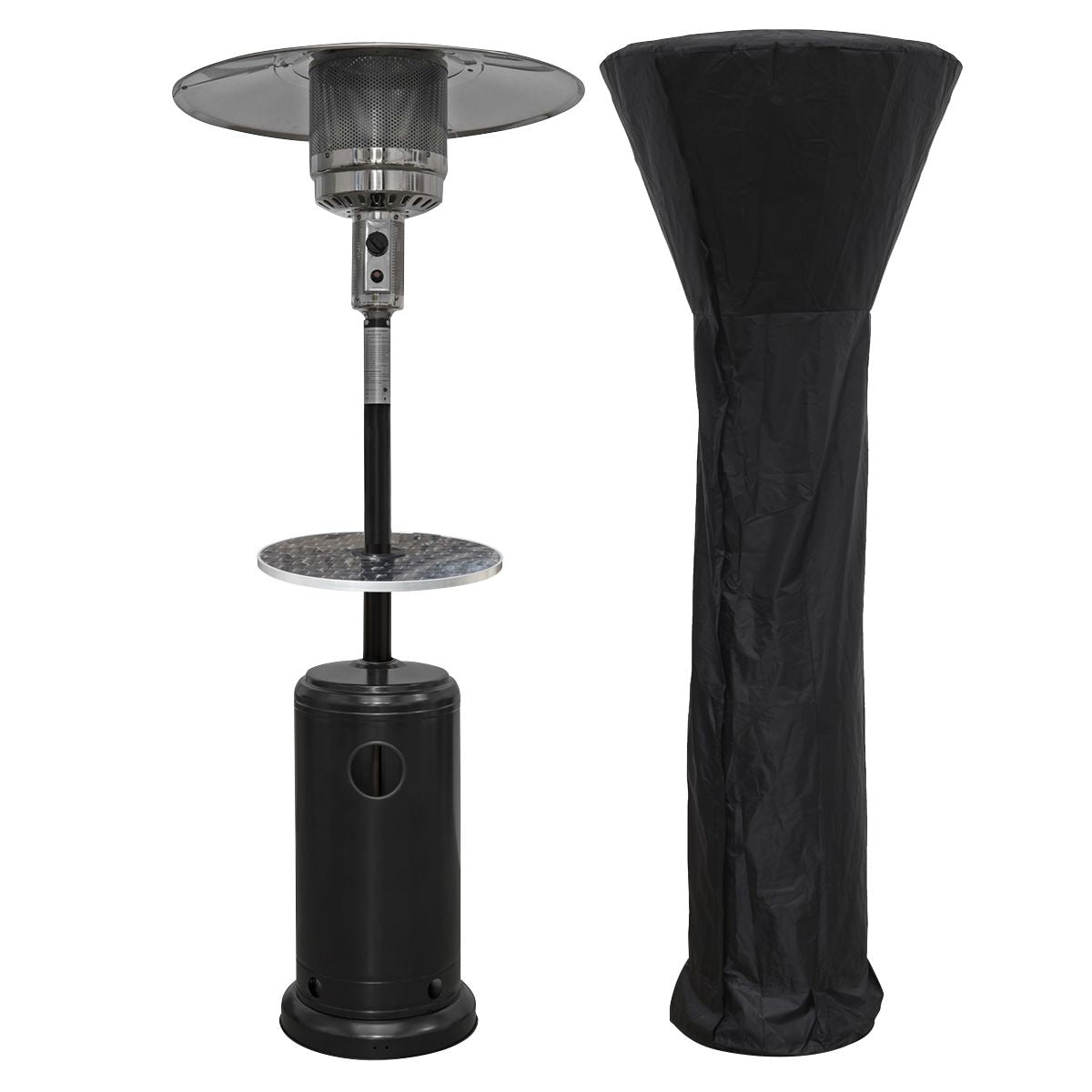 Dellonda Freestanding Gas Patio Heater 13kW with Wheels, Table, Black - DG252 - Image 1