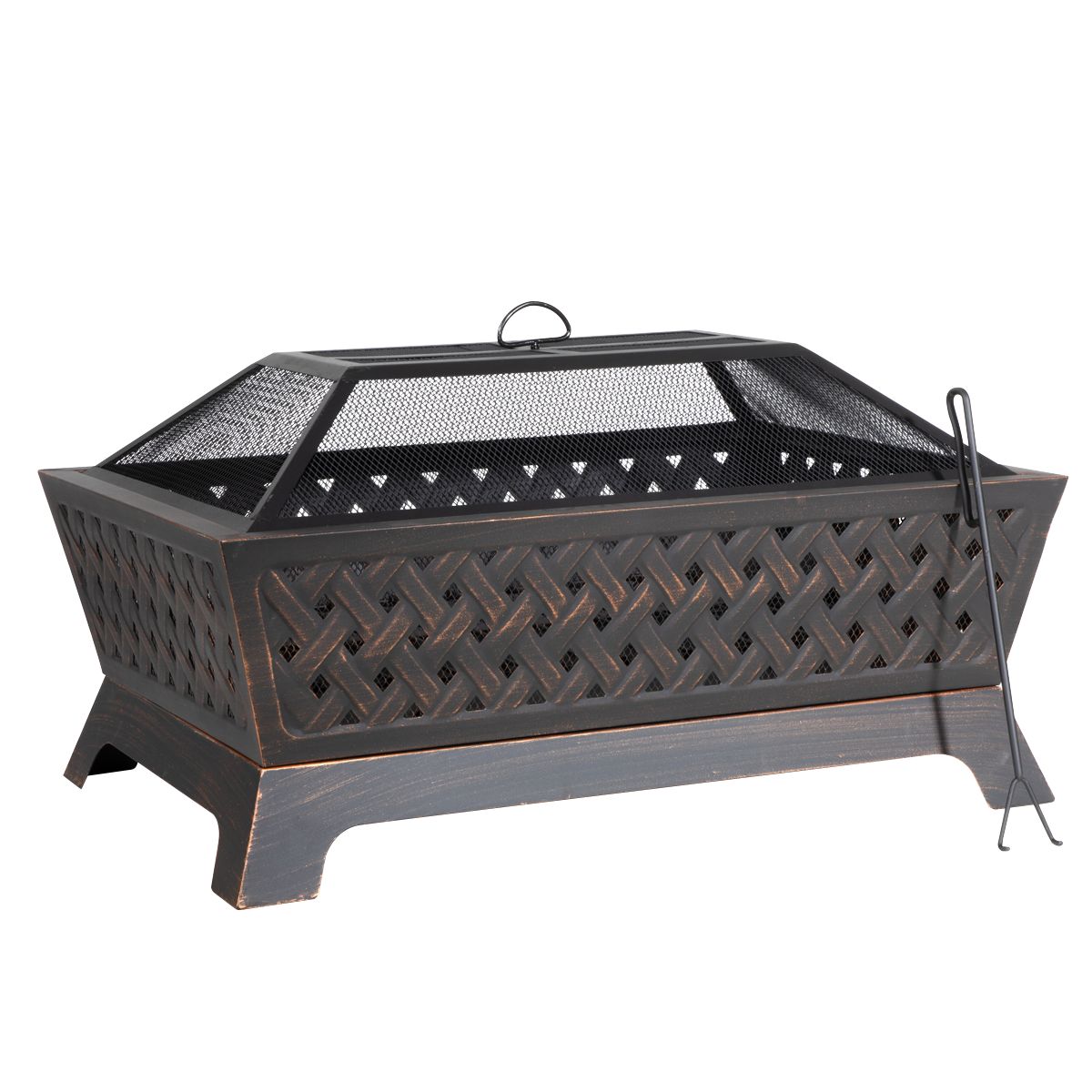 Dellonda 35" Rectangular Outdoor Fire Pit, Antique Bronze Effect - Image 1