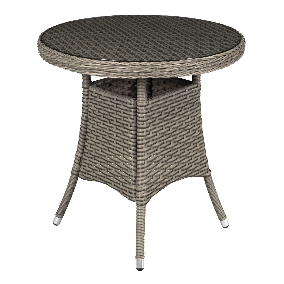 Dellonda Chester Rattan Wicker Round Outdoor Table with Tempered Glass Top