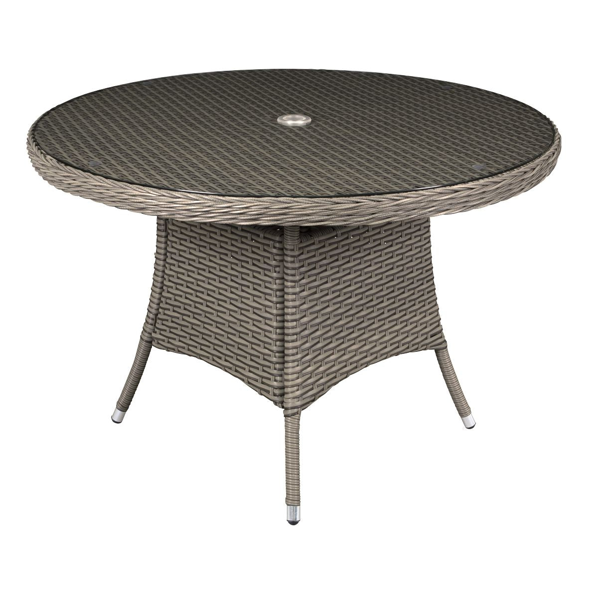 Dellonda Chester Rattan Wicker Round Outdoor Dining Table with Tempered Glass Top - Image 1