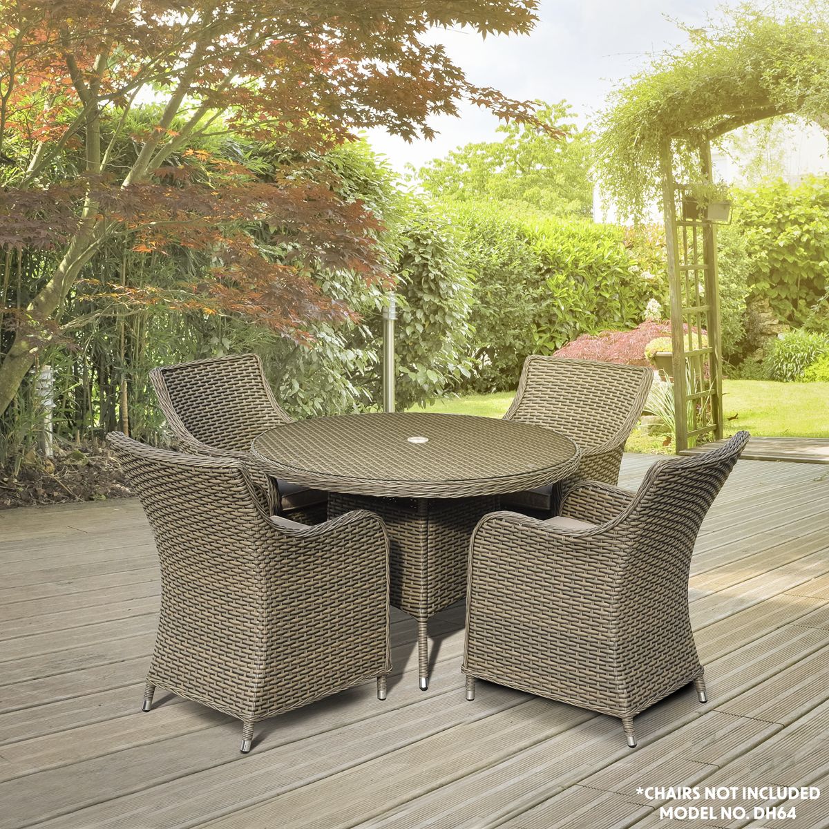 Dellonda Chester Rattan Wicker Round Outdoor Dining Table with Tempered Glass Top - Image 2