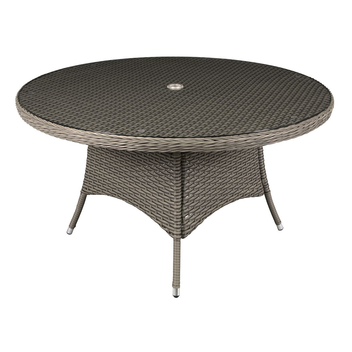 Dellonda Chester Rattan Wicker Round Outdoor Dining Table with Tempered Glass Top - Image 1