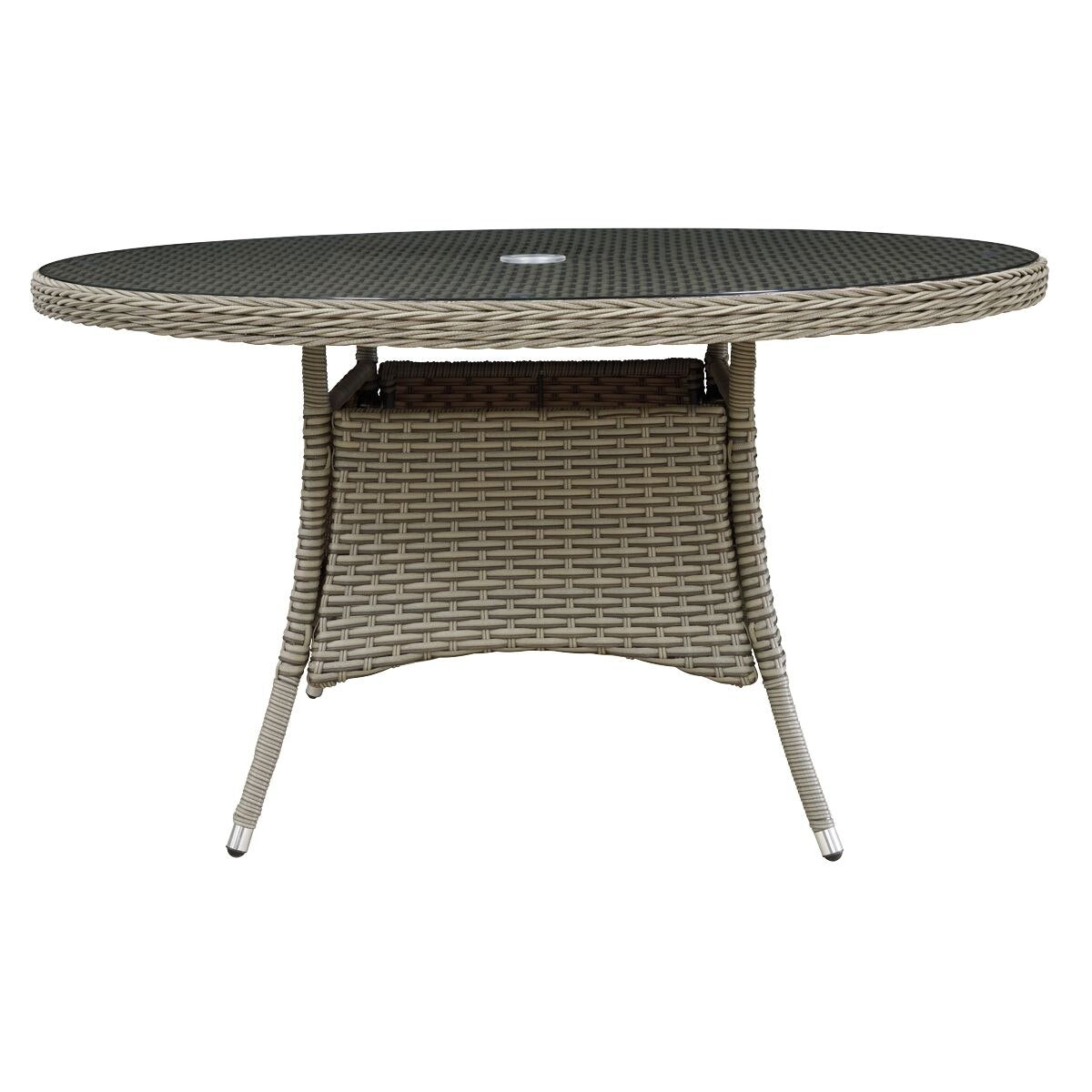 Dellonda Chester Rattan Wicker Round Outdoor Dining Table with Tempered Glass Top - Image 2