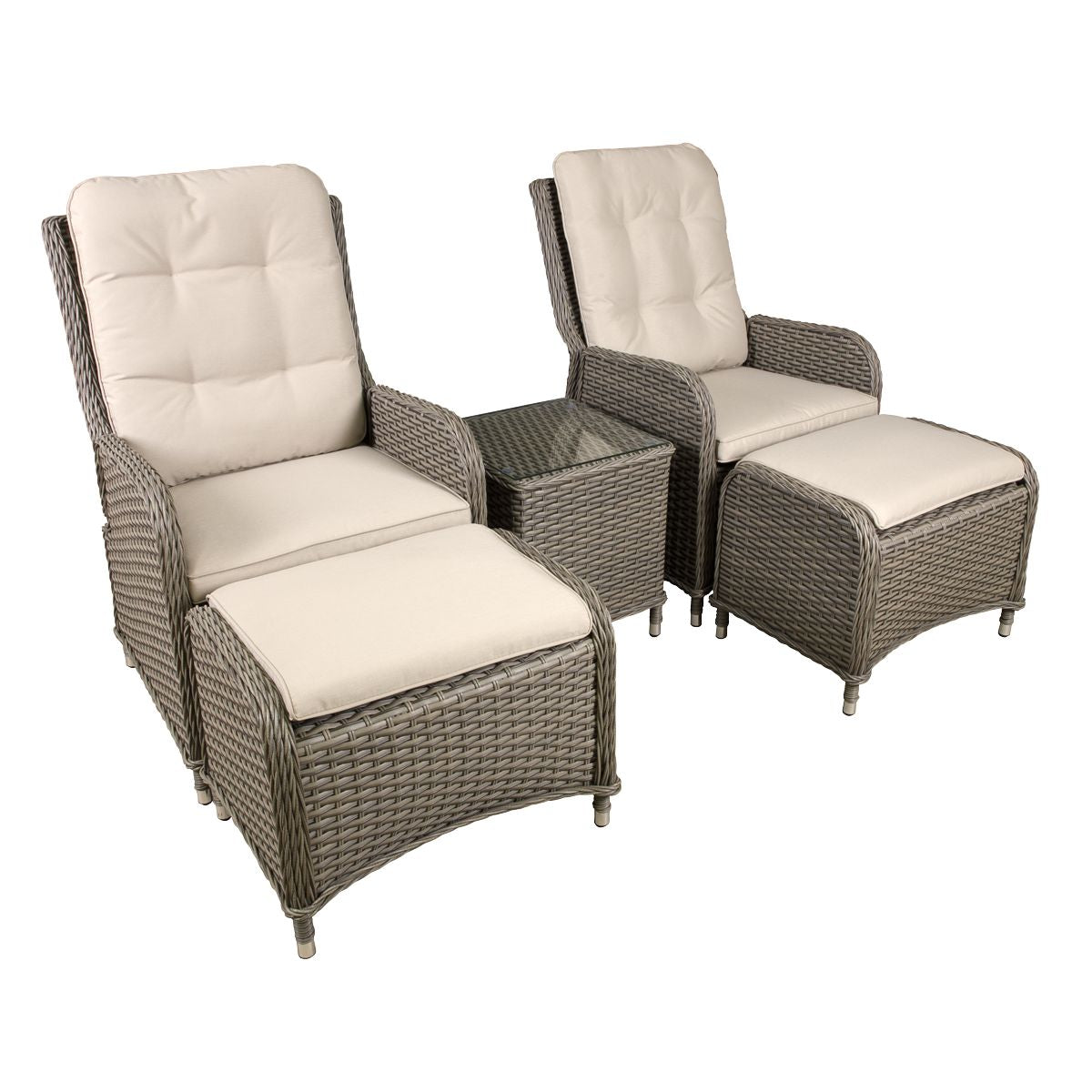 Dellonda Chester Rattan Wicker Outdoor Recliner Loungers & Table Set 5pc